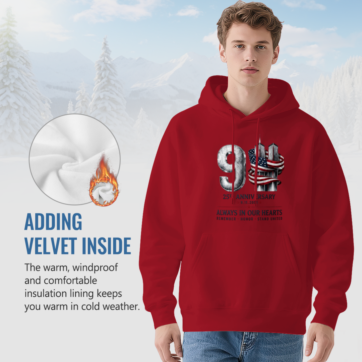 25th Anniversary Always In Our Hearts 9/11 Patriotic Red Hoodie
