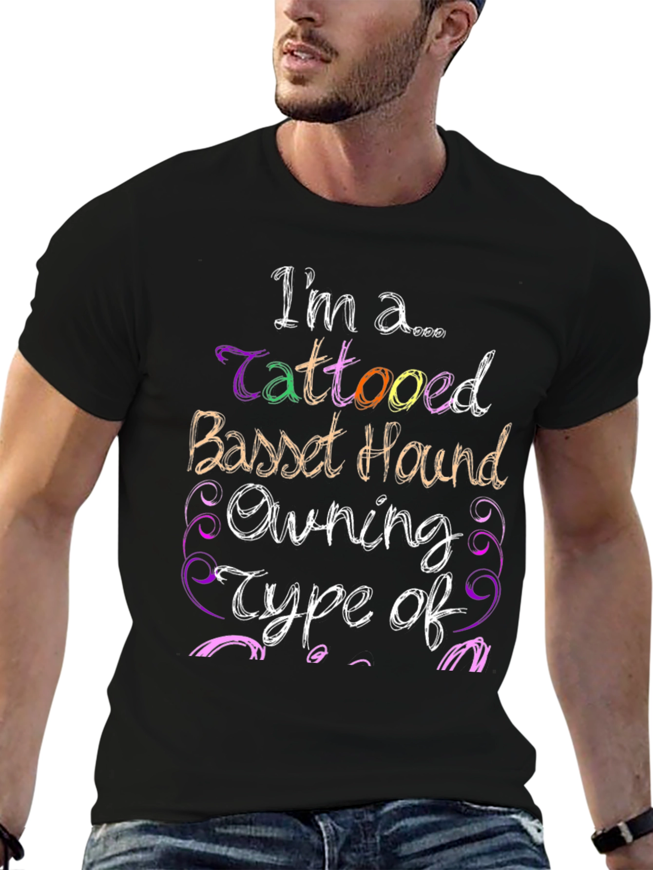 Tattooed Basset Hound Owner Black Graphic Tee
