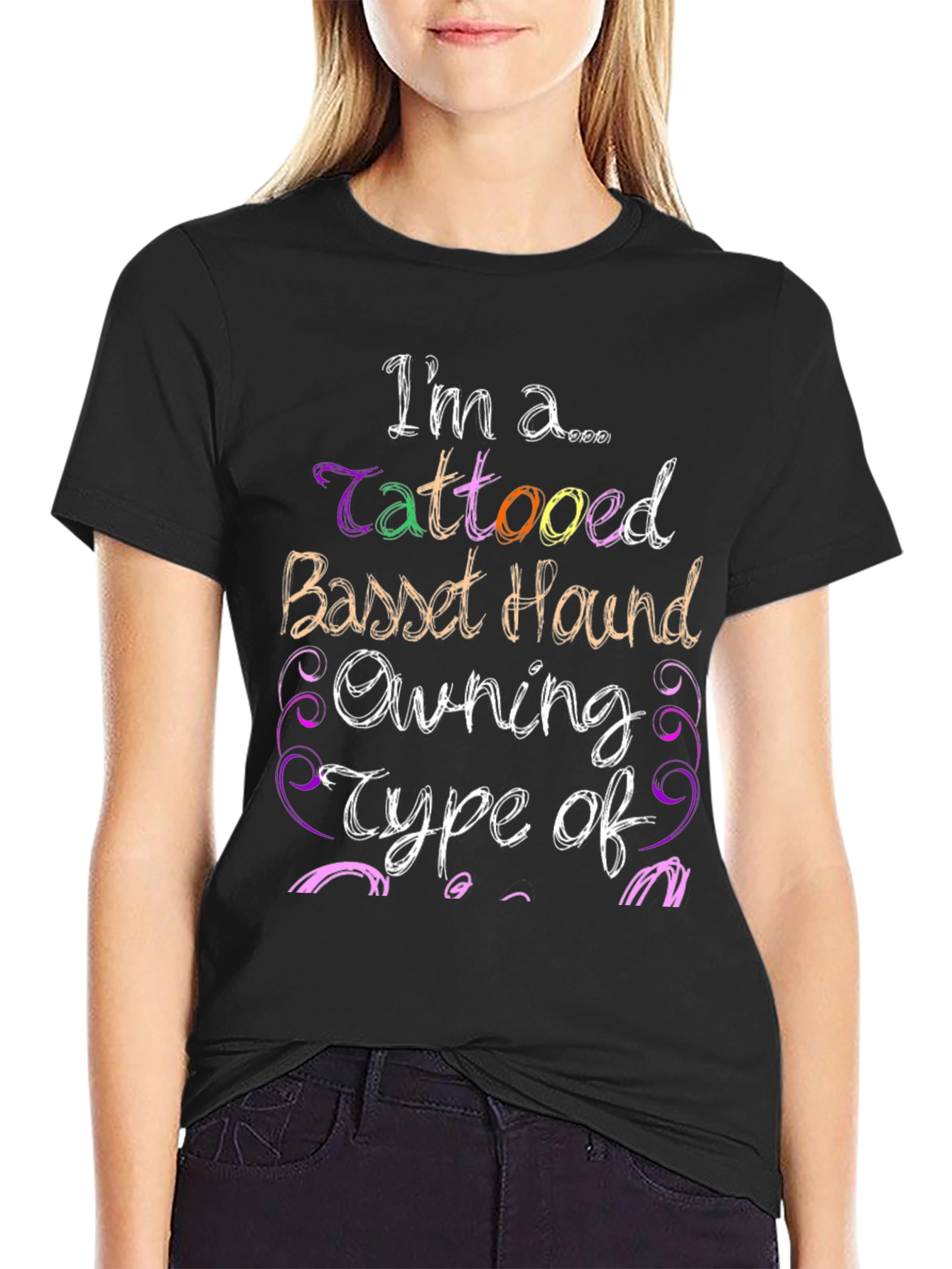 Tattooed Basset Hound Owner Black Graphic Tee
