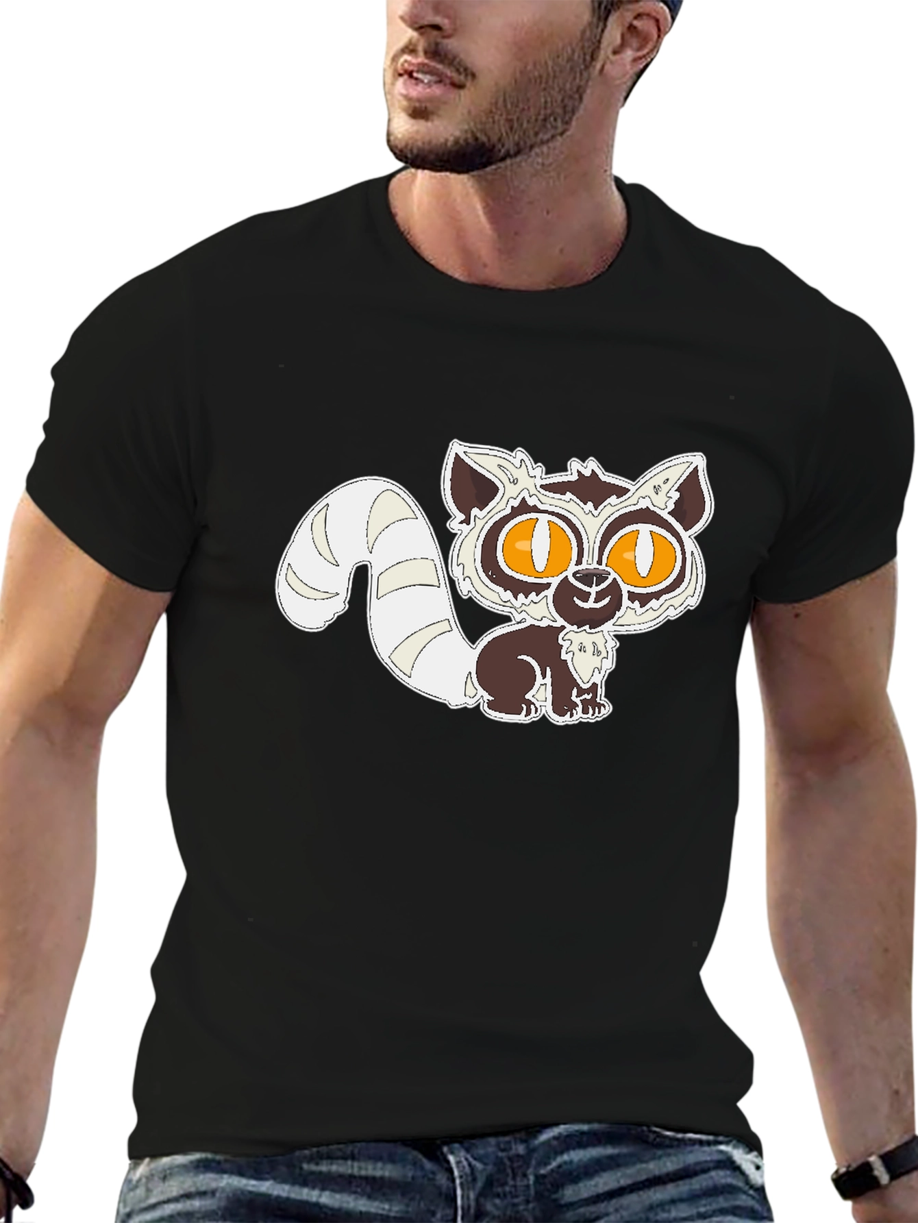 Cute Lemur Graphic Black T-Shirt