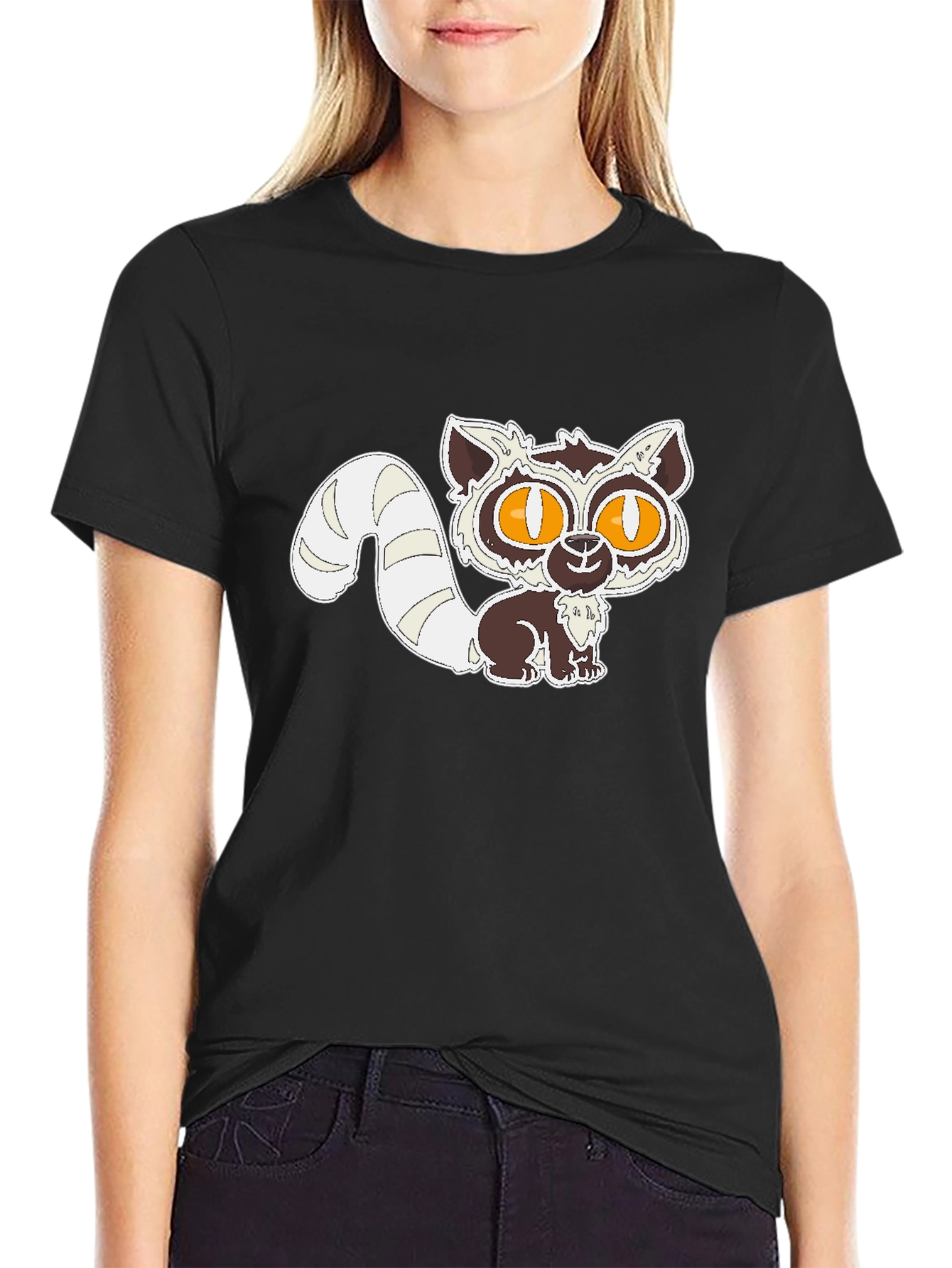Cute Lemur Graphic Black T-Shirt
