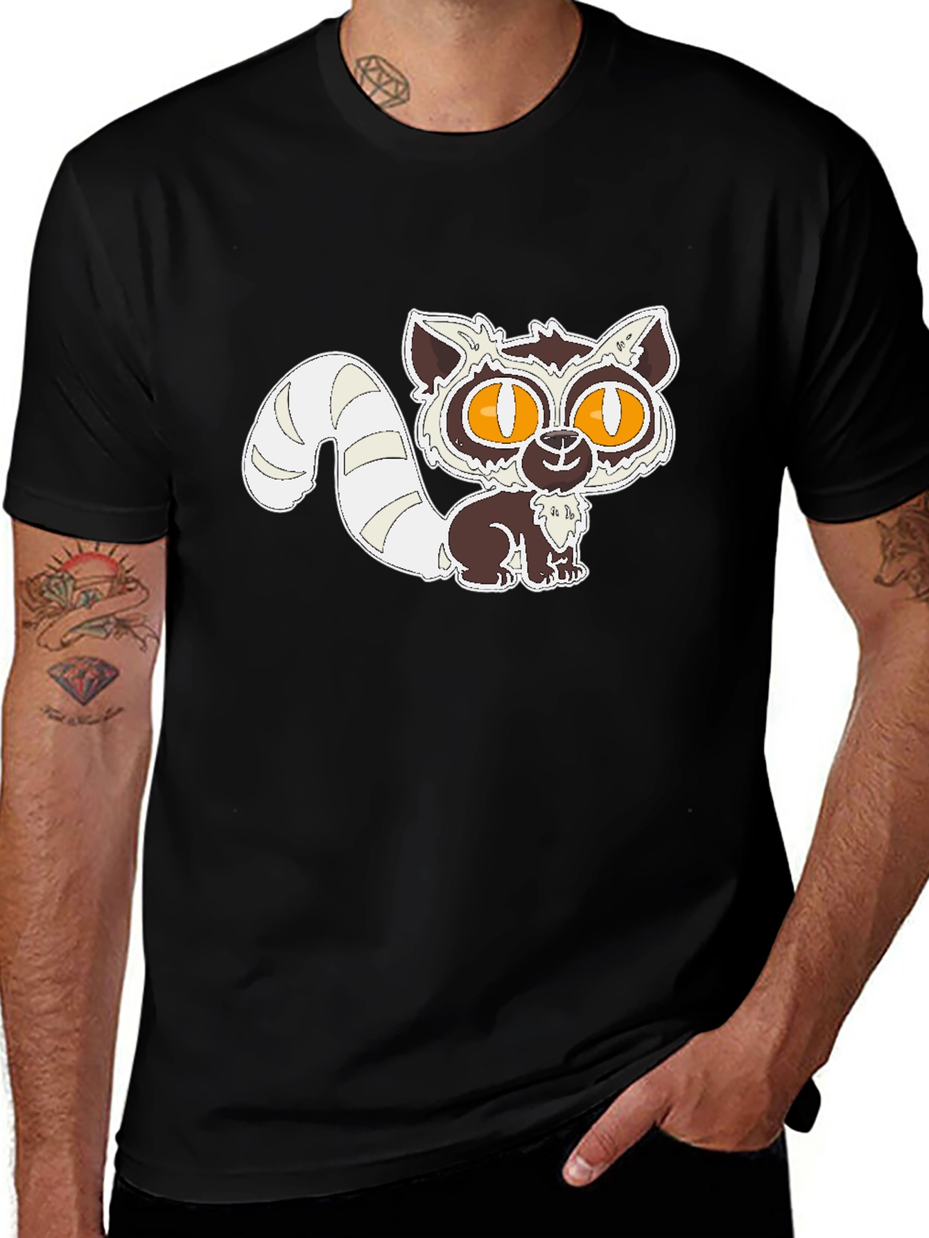 Cute Lemur Graphic Black T-Shirt