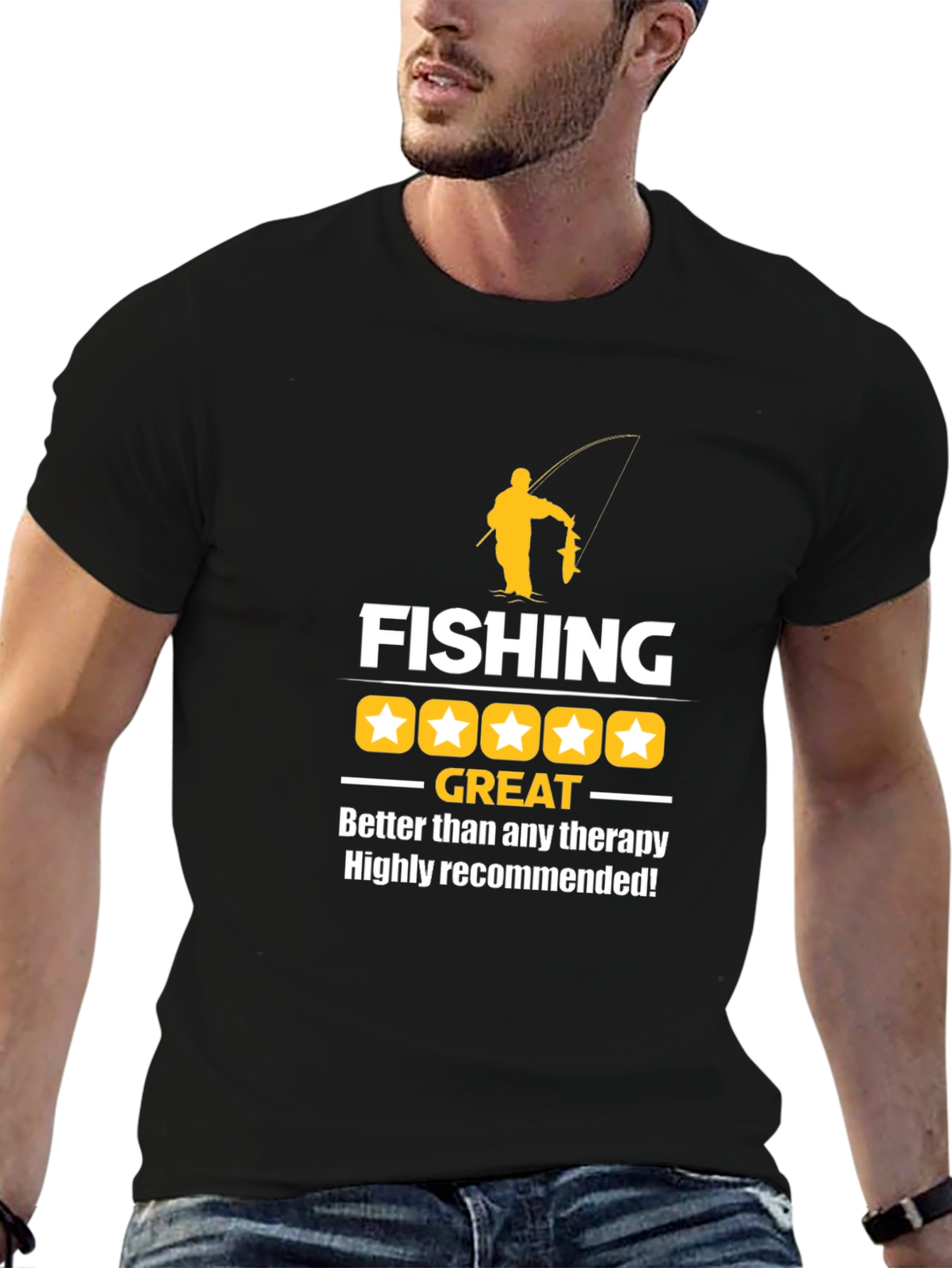 Fishing is Great Therapy Black Graphic Tee