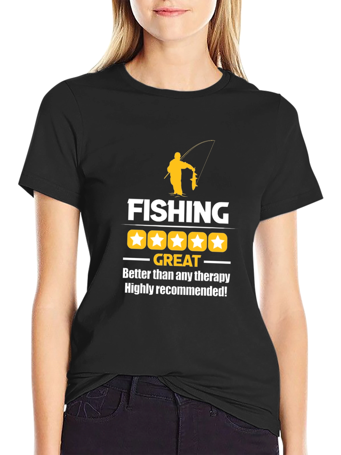 Fishing is Great Therapy Black Graphic Tee