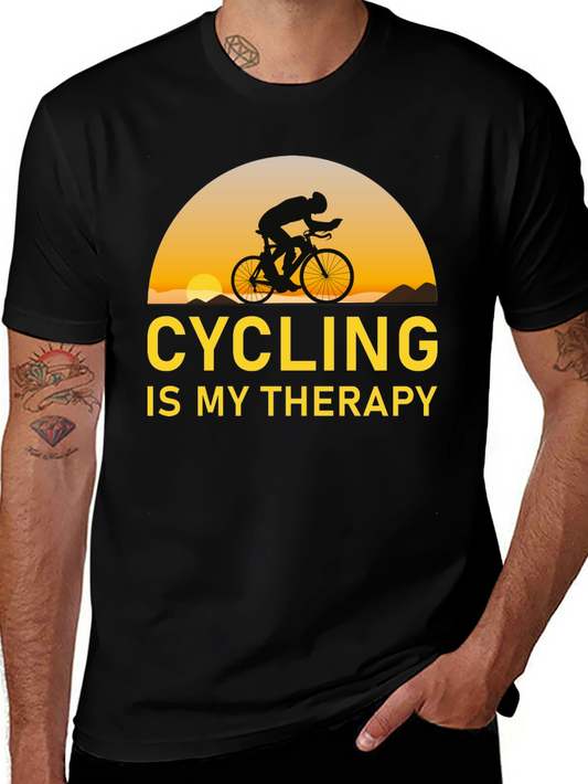Cycling is My Therapy T-Shirt - Cyclist Sunset Design