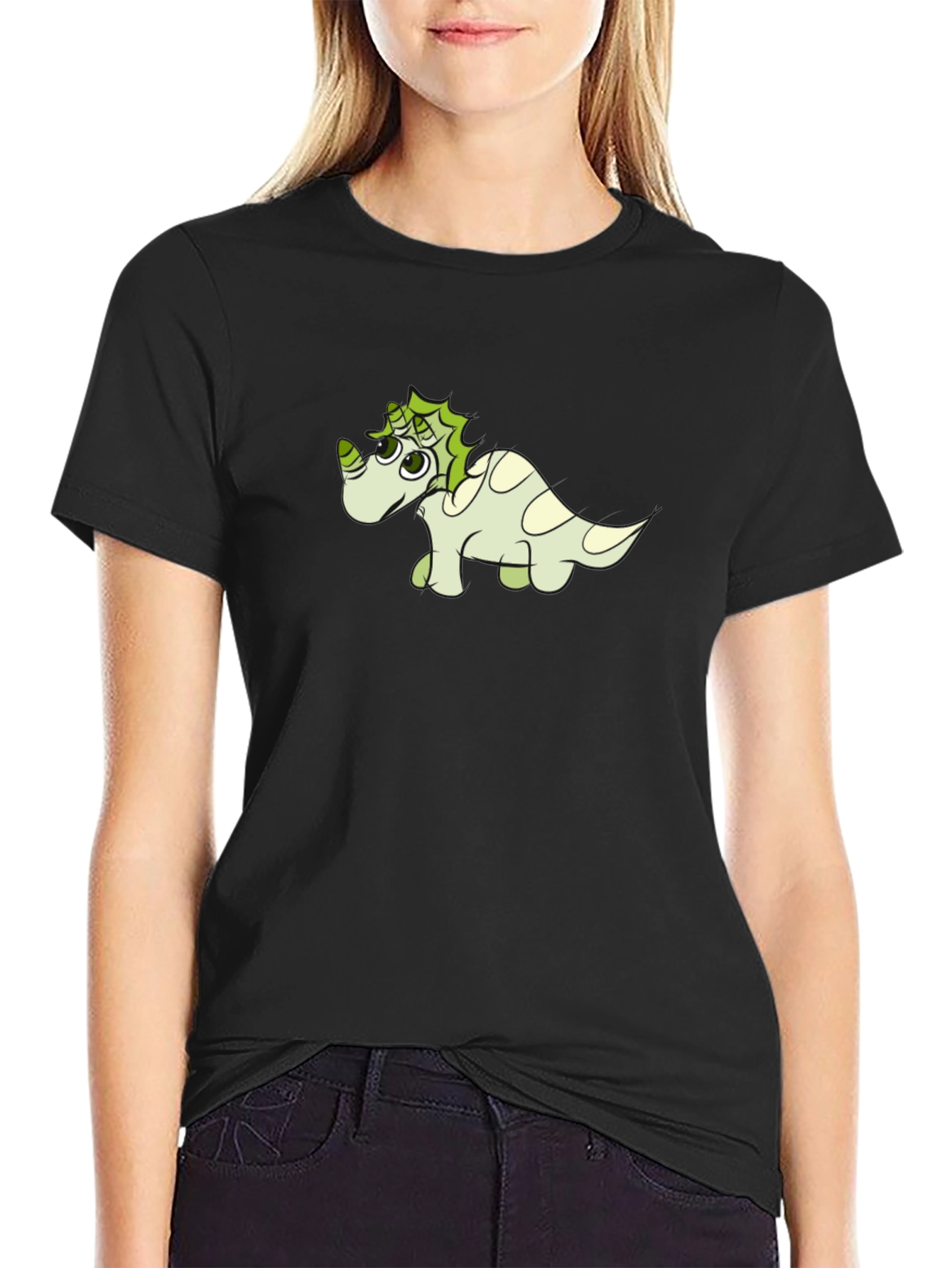 Cute Dinosaur Graphic Tee - Black Cotton Shirt