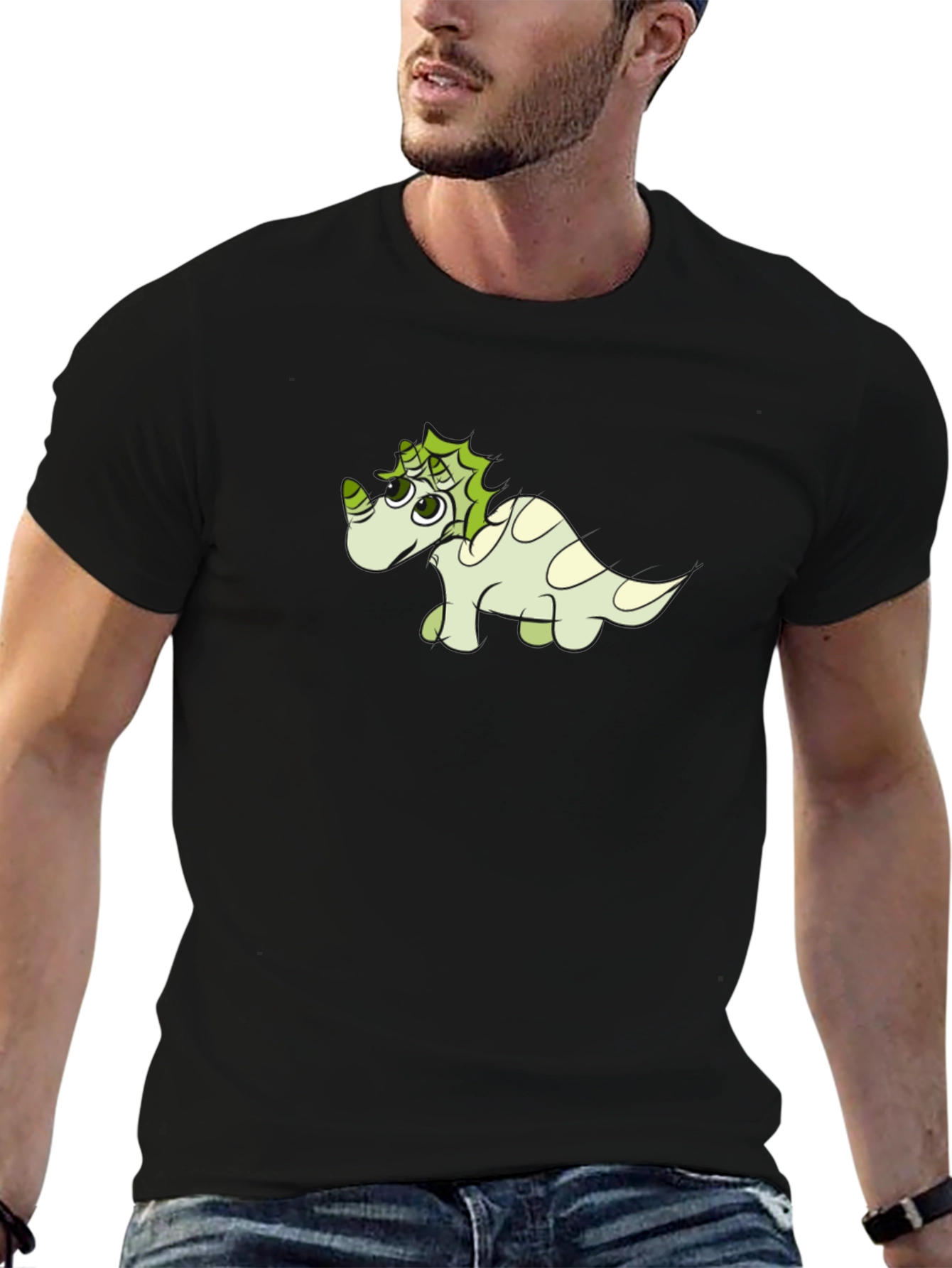 Cute Dinosaur Graphic Tee - Black Cotton Shirt