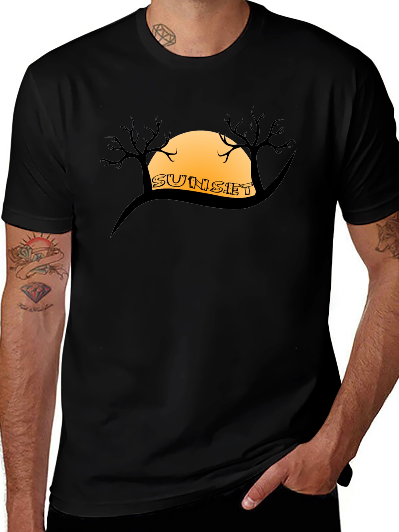 Sunset Silhouette Graphic Tee - Mens Black T-Shirt