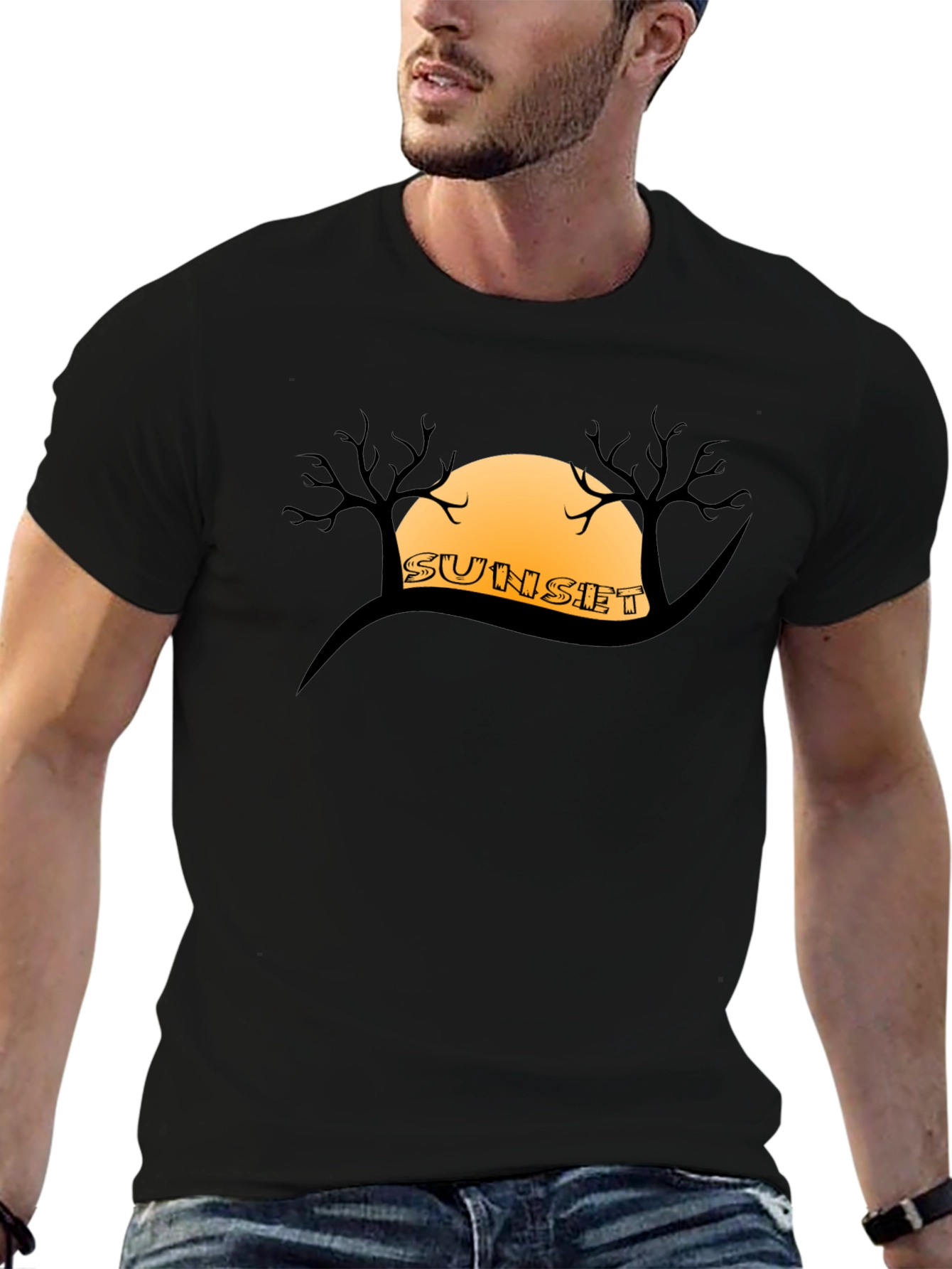 Sunset Silhouette Graphic Tee - Mens Black T-Shirt