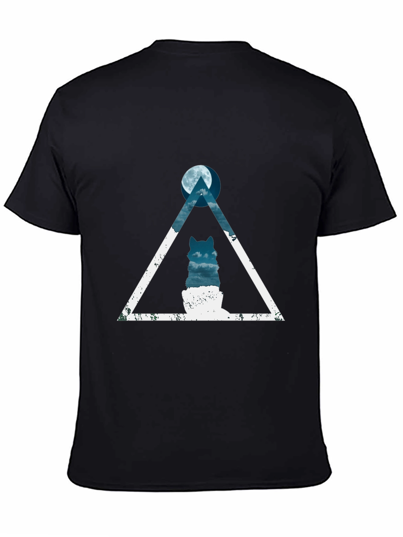 Geometric Wolf Moon Graphic Tee - Black Cotton