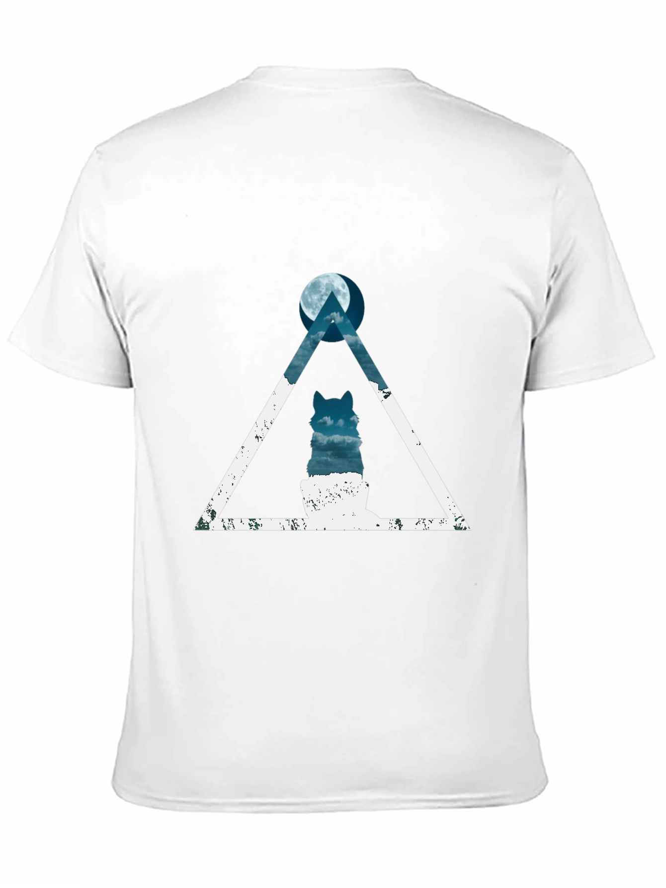 Geometric Wolf Moon Graphic Tee - Black Cotton