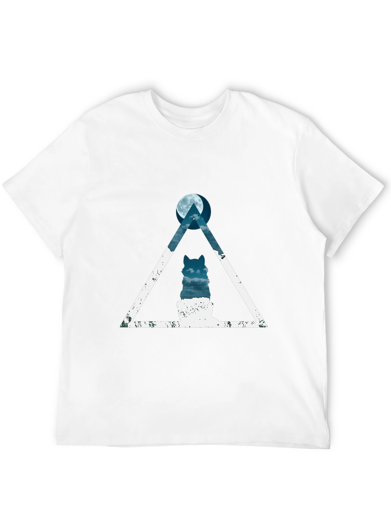 Geometric Wolf Moon Graphic Tee - Black Cotton