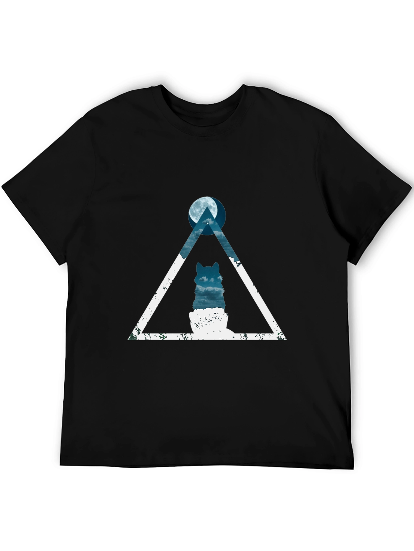 Geometric Wolf Moon Graphic Tee - Black Cotton