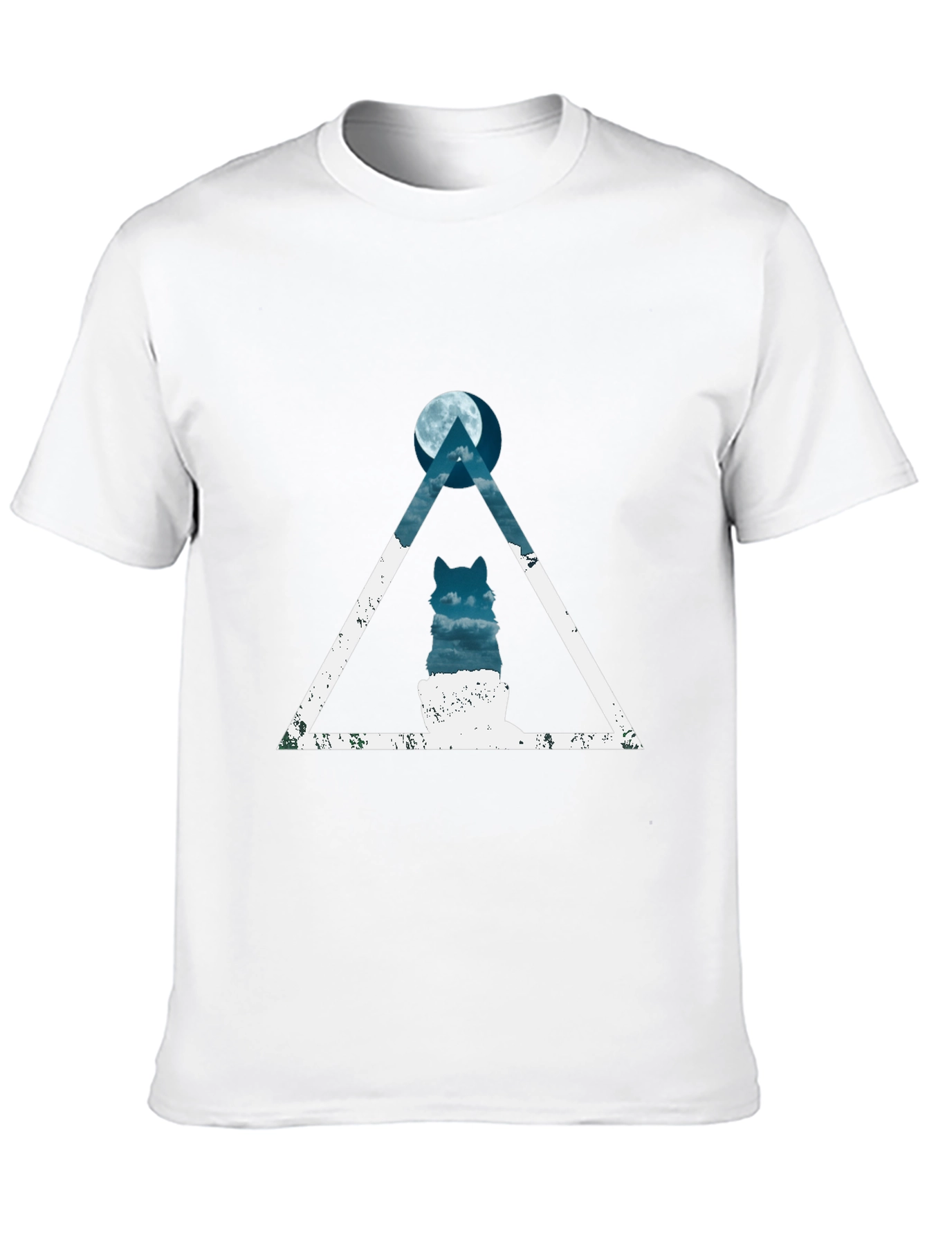 Geometric Wolf Moon Graphic Tee - Black Cotton