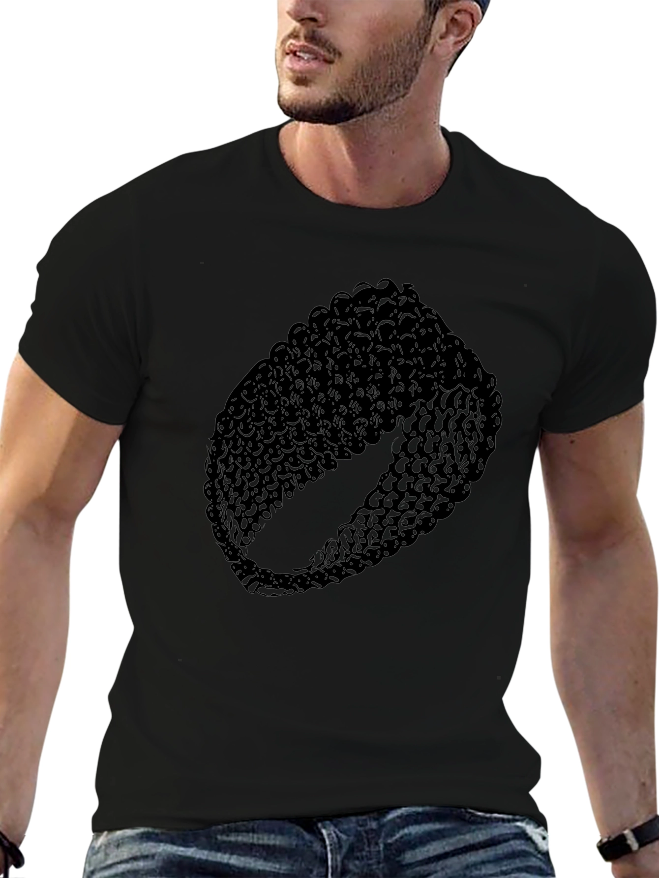Mens Black T-Shirt with Abstract Ring Design