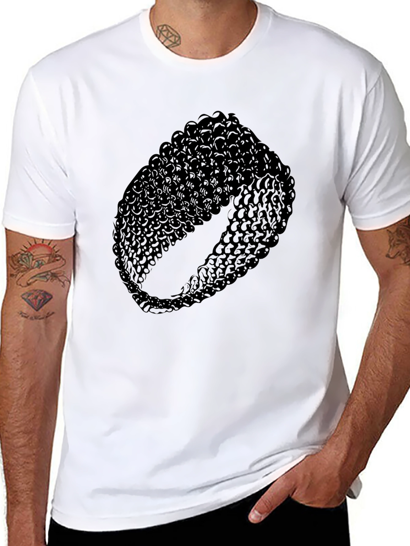 Mens Black T-Shirt with Abstract Ring Design