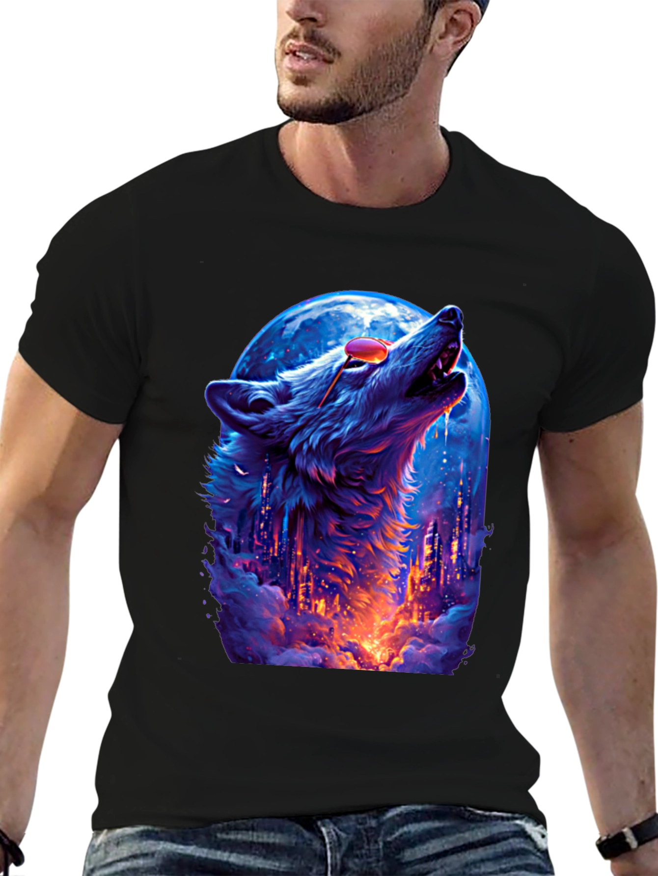 Wolf Howl Cityscape T-Shirt