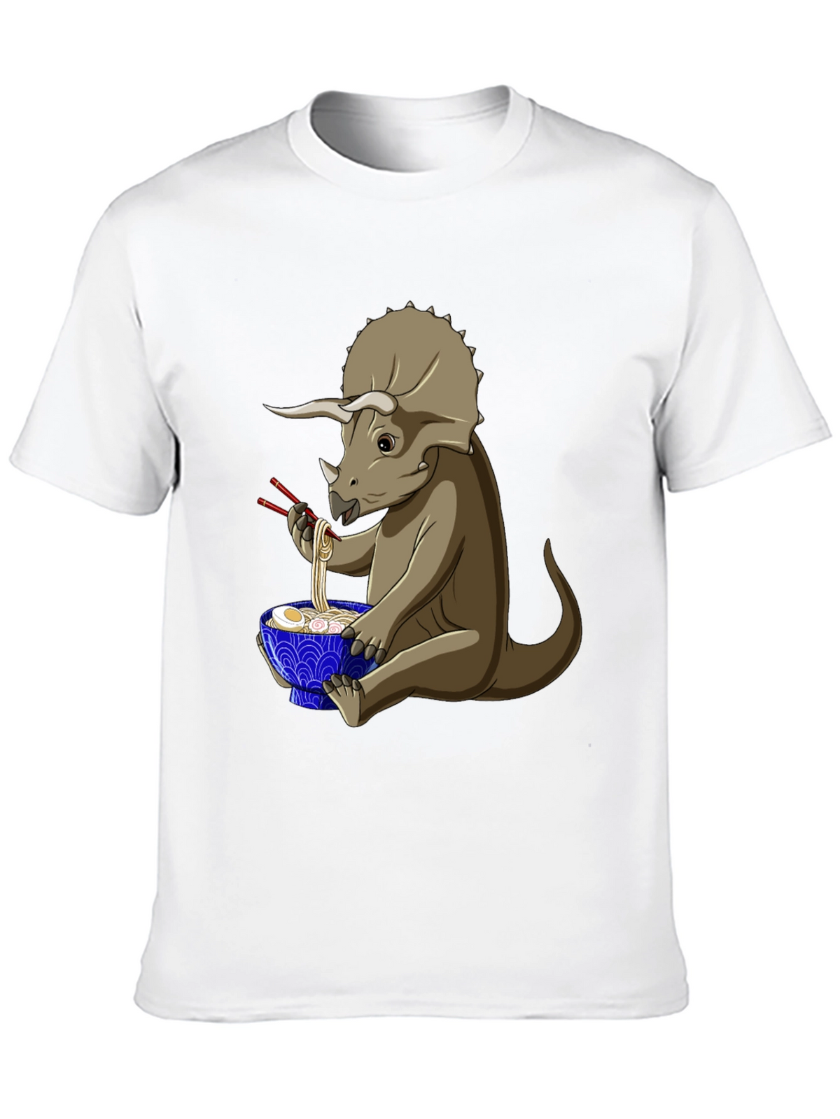 Dino Ramen T-Shirt - Triceratops Eating Noodles