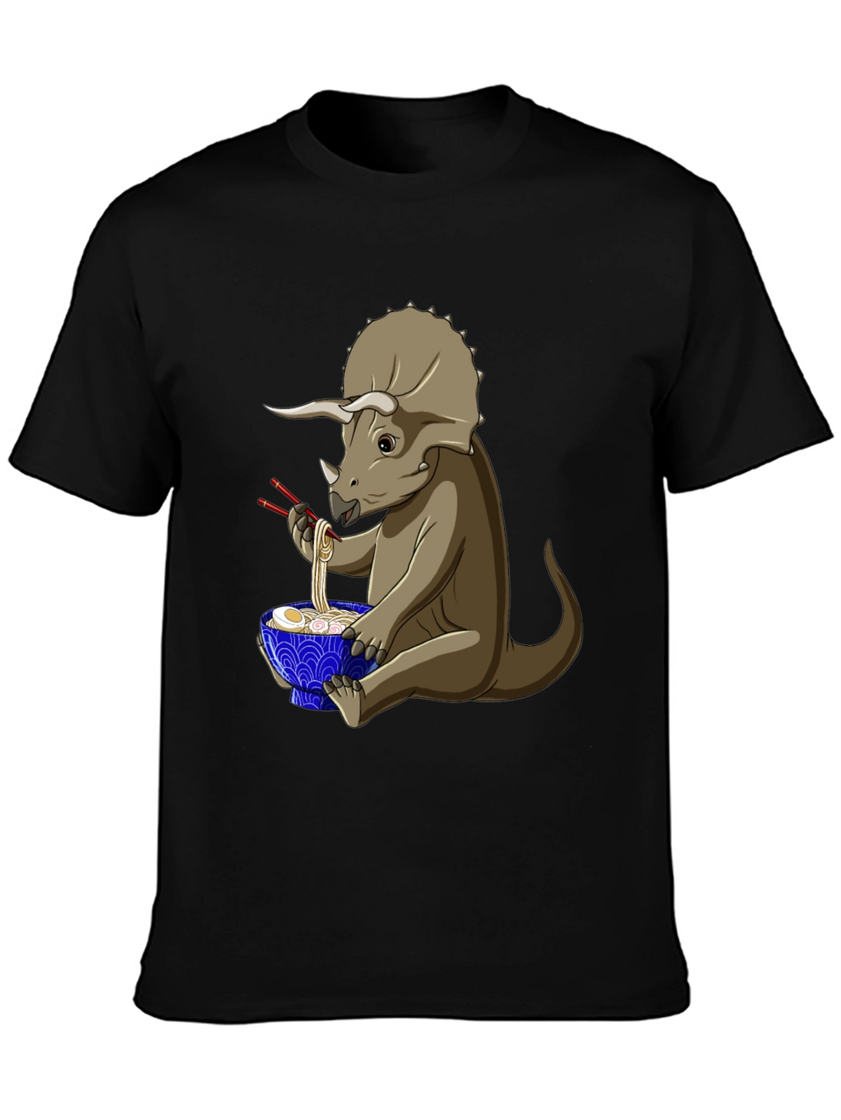 Dino Ramen T-Shirt - Triceratops Eating Noodles