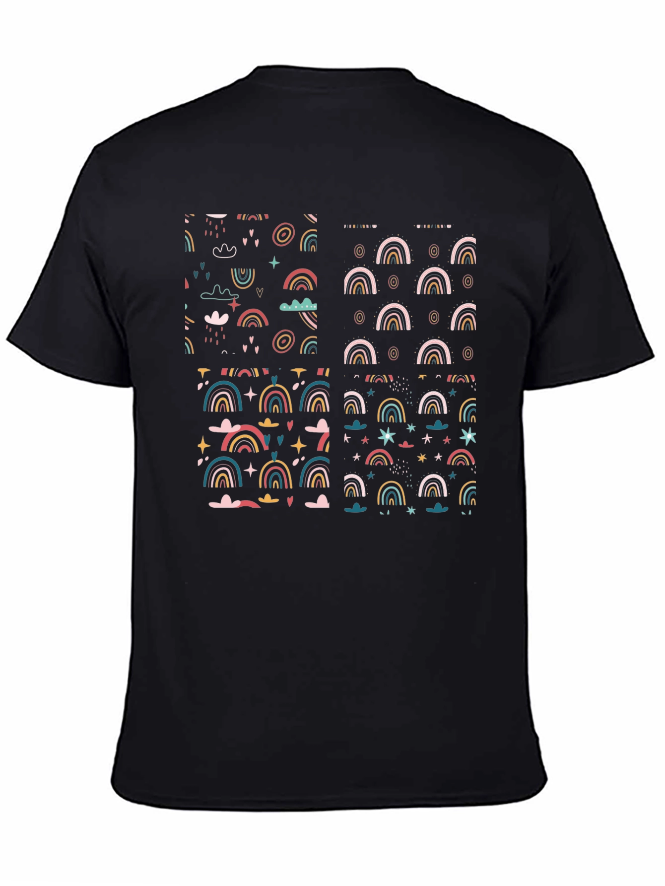 Rainbow Patterned Black T-Shirt