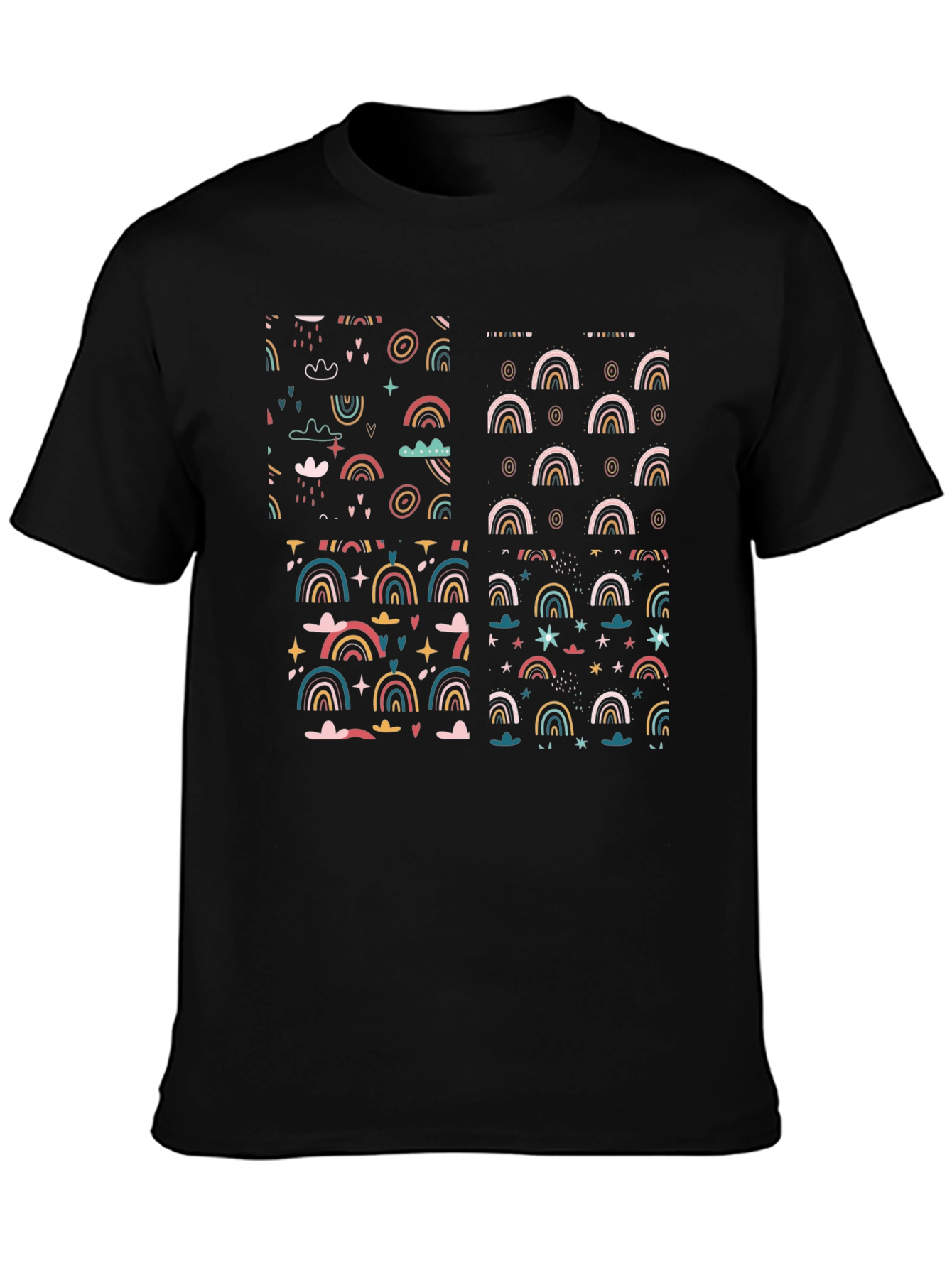 Rainbow Patterned Black T-Shirt