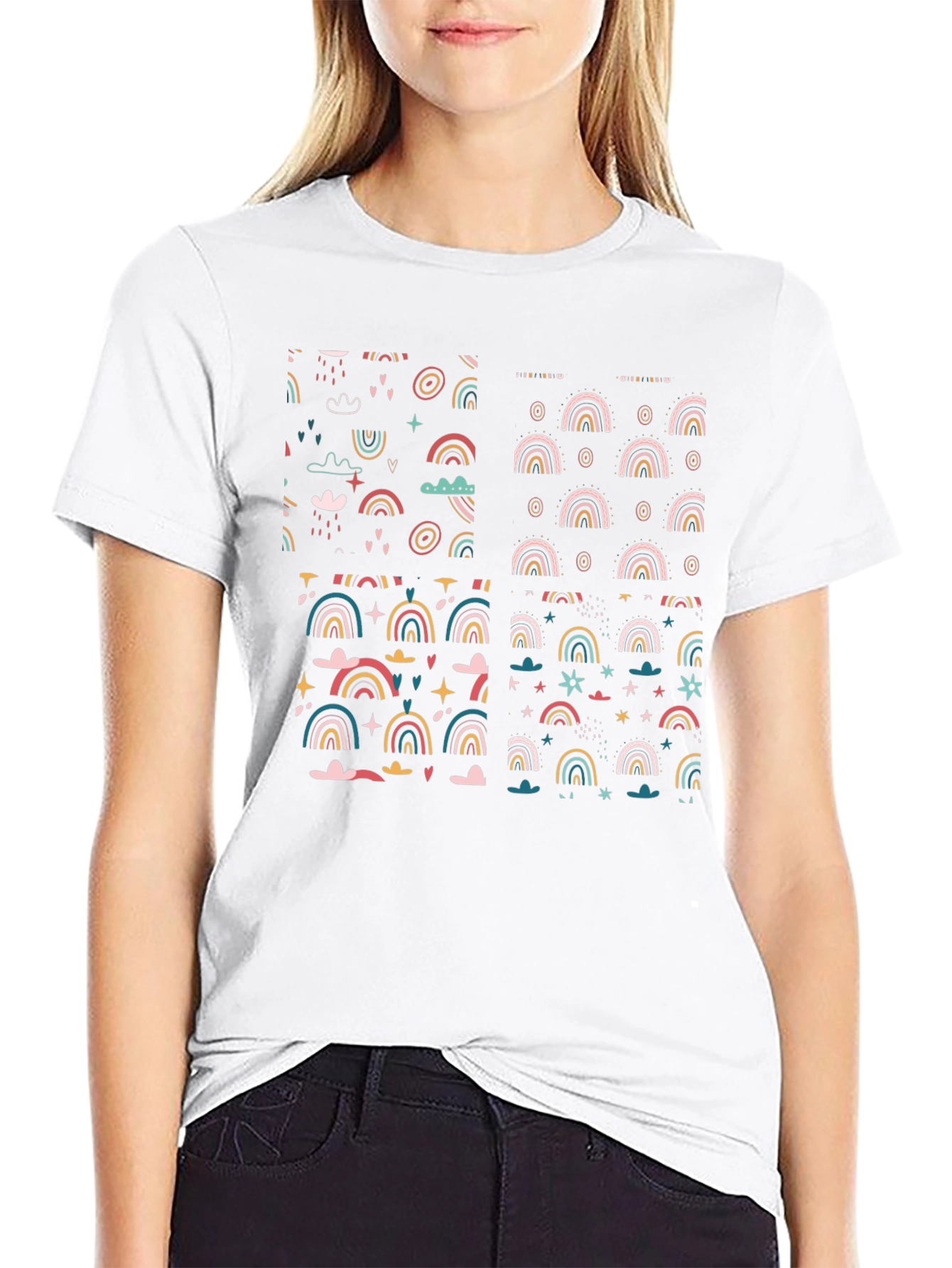 Rainbow Patterned Black T-Shirt