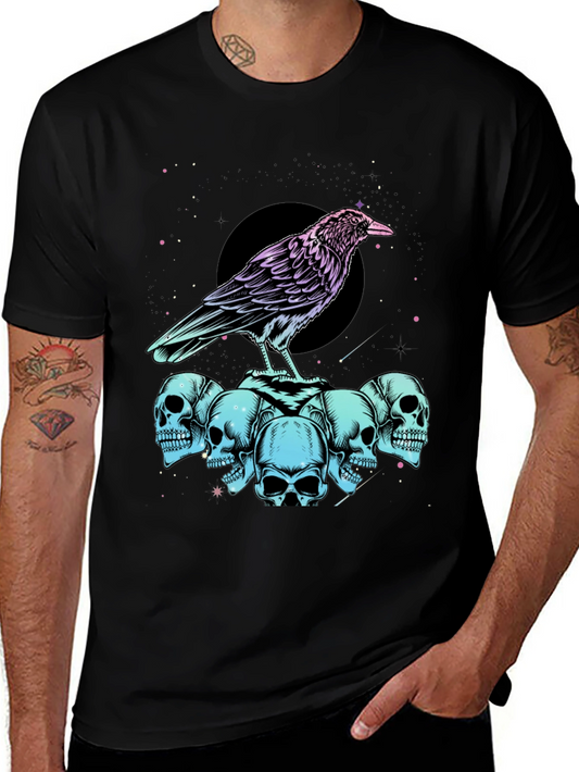 Crow and Skulls Graphic T-Shirt - Dark Humor Fashion