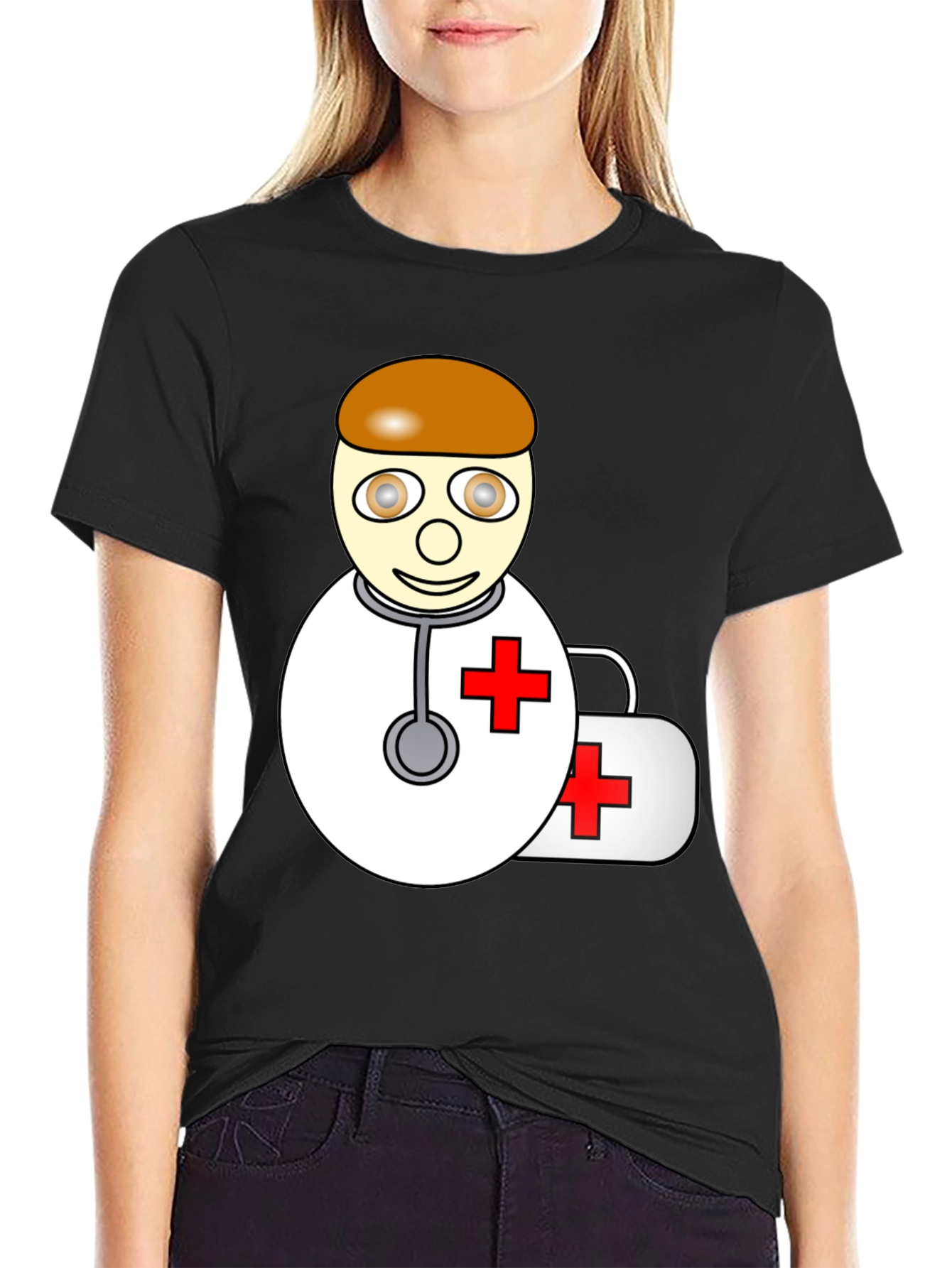 Cartoon Doctor T-Shirt - Black Graphic Tee