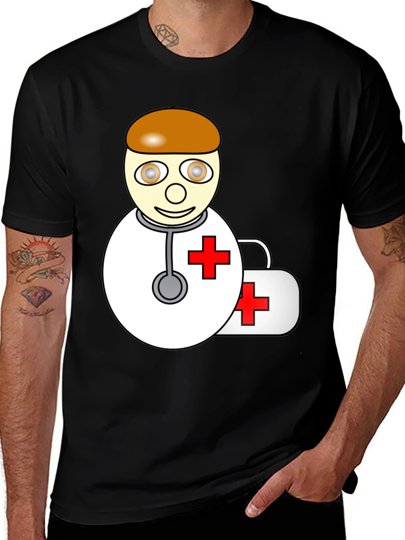 Cartoon Doctor T-Shirt - Black Graphic Tee