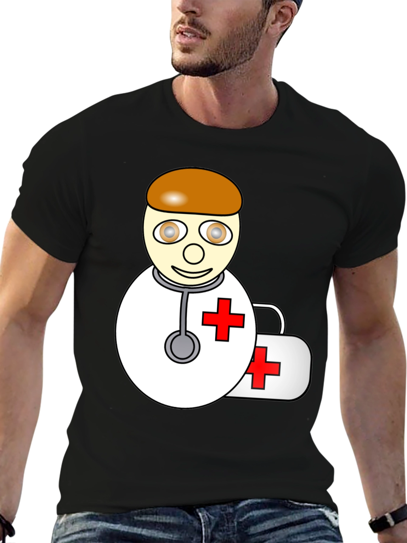 Cartoon Doctor T-Shirt - Black Graphic Tee