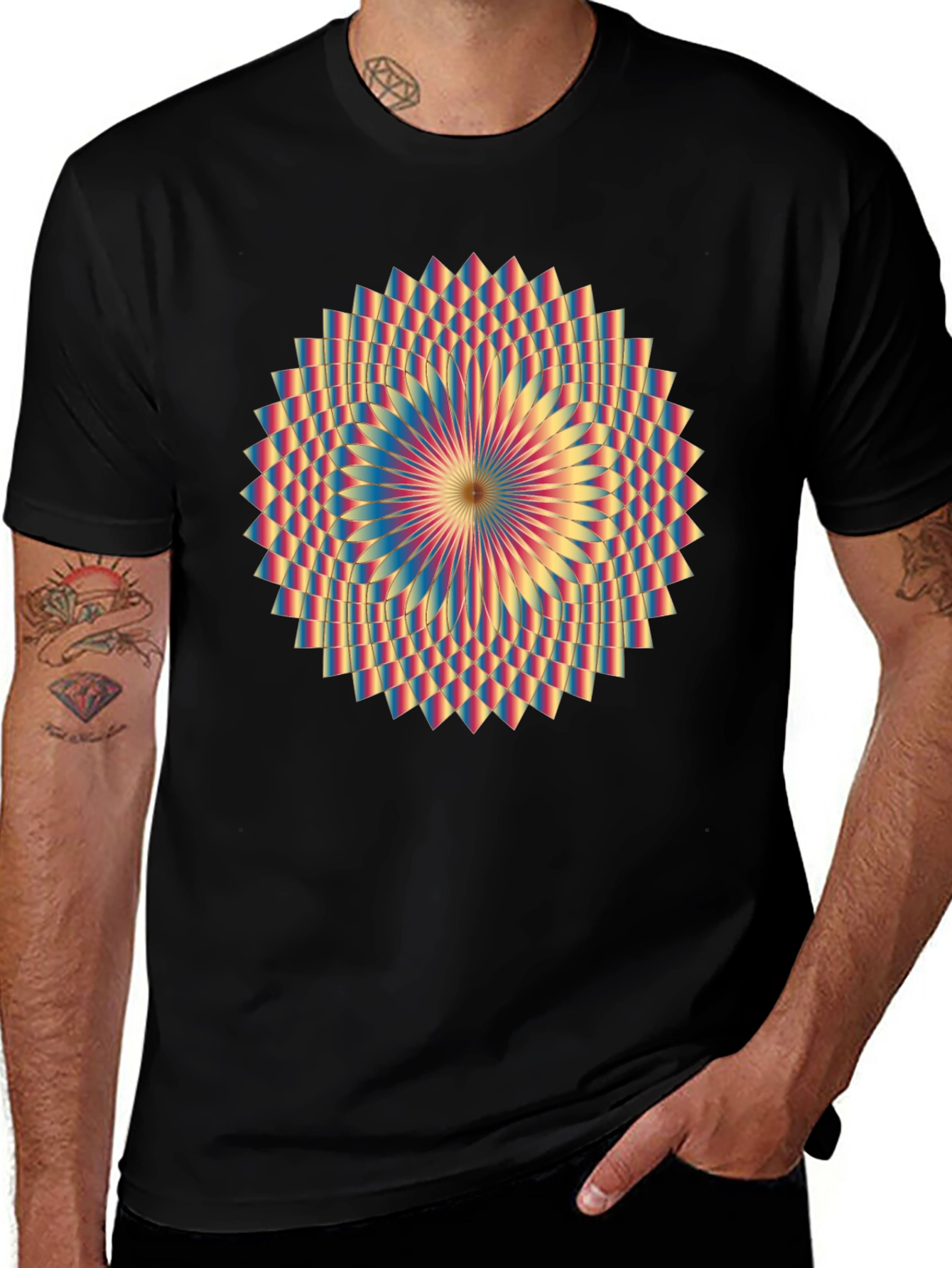 Geometric Mandala Graphic Tee - Black