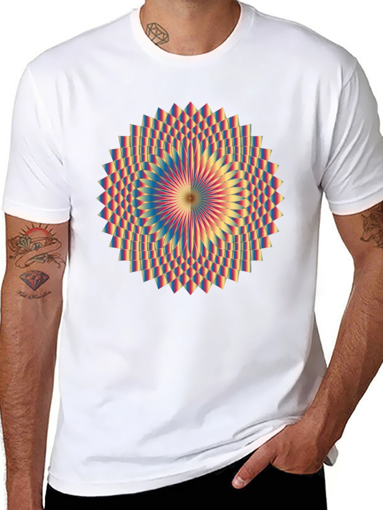 Geometric Mandala Graphic Tee - Black