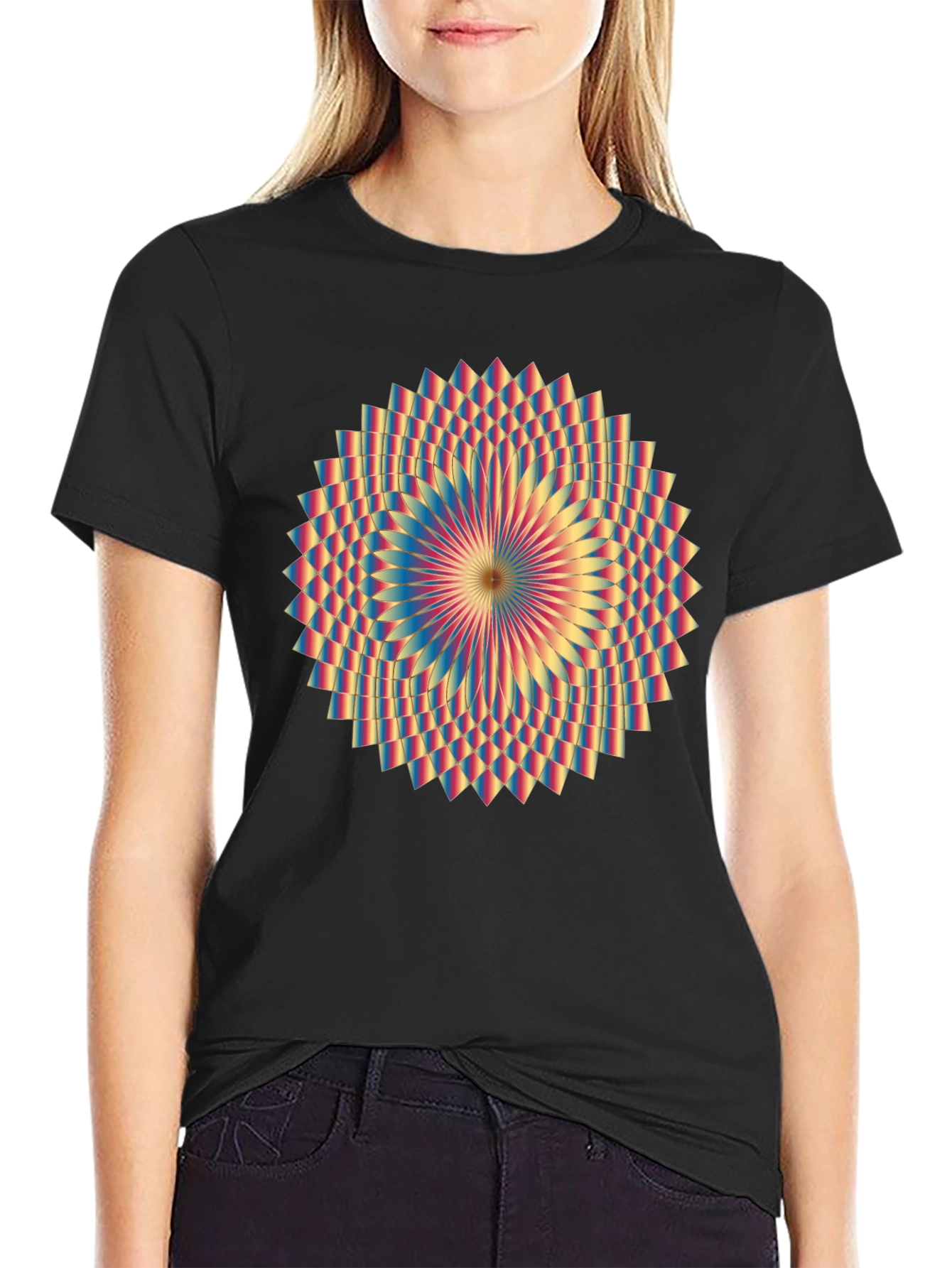 Geometric Mandala Graphic Tee - Black
