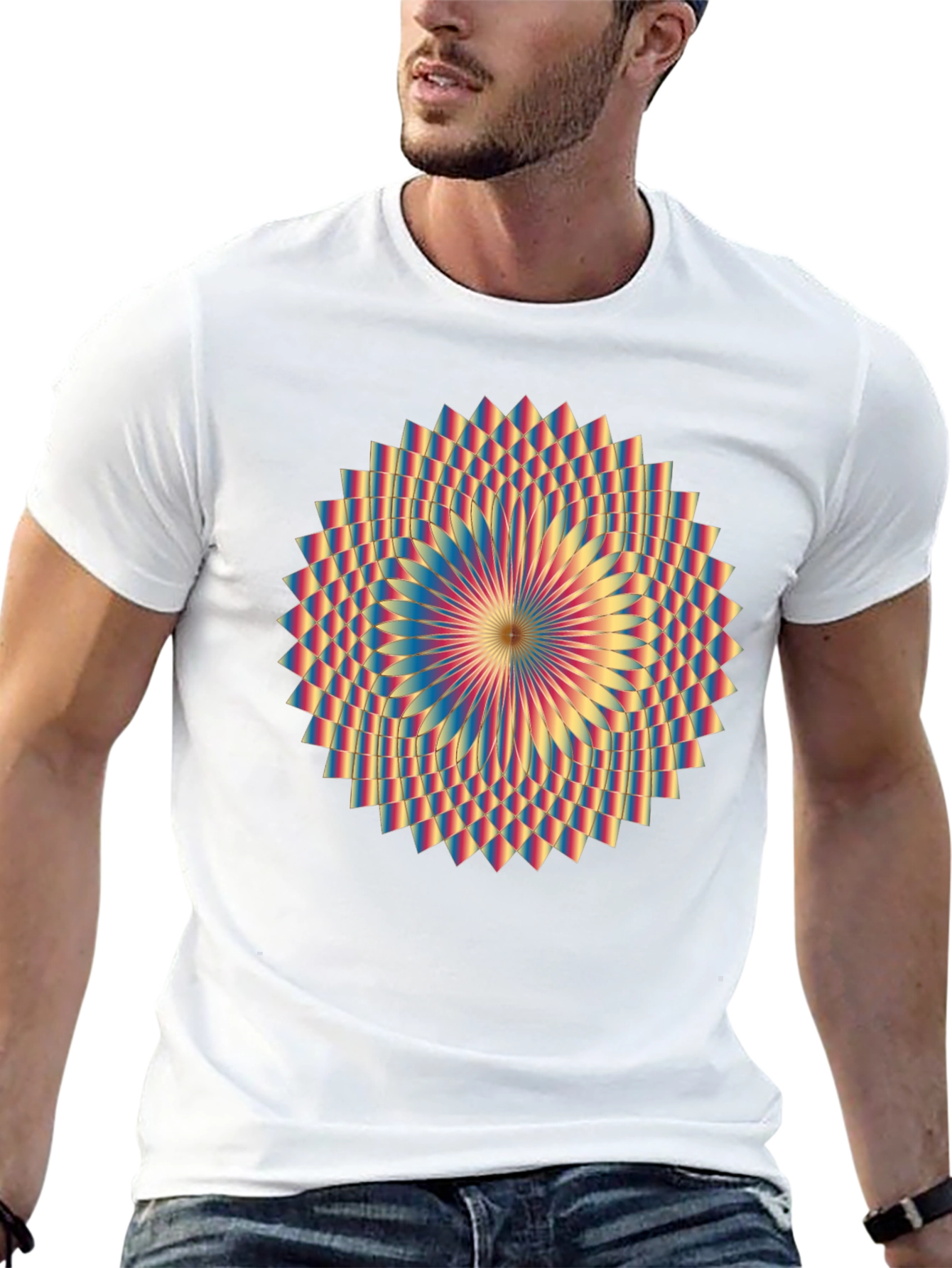 Geometric Mandala Graphic Tee - Black