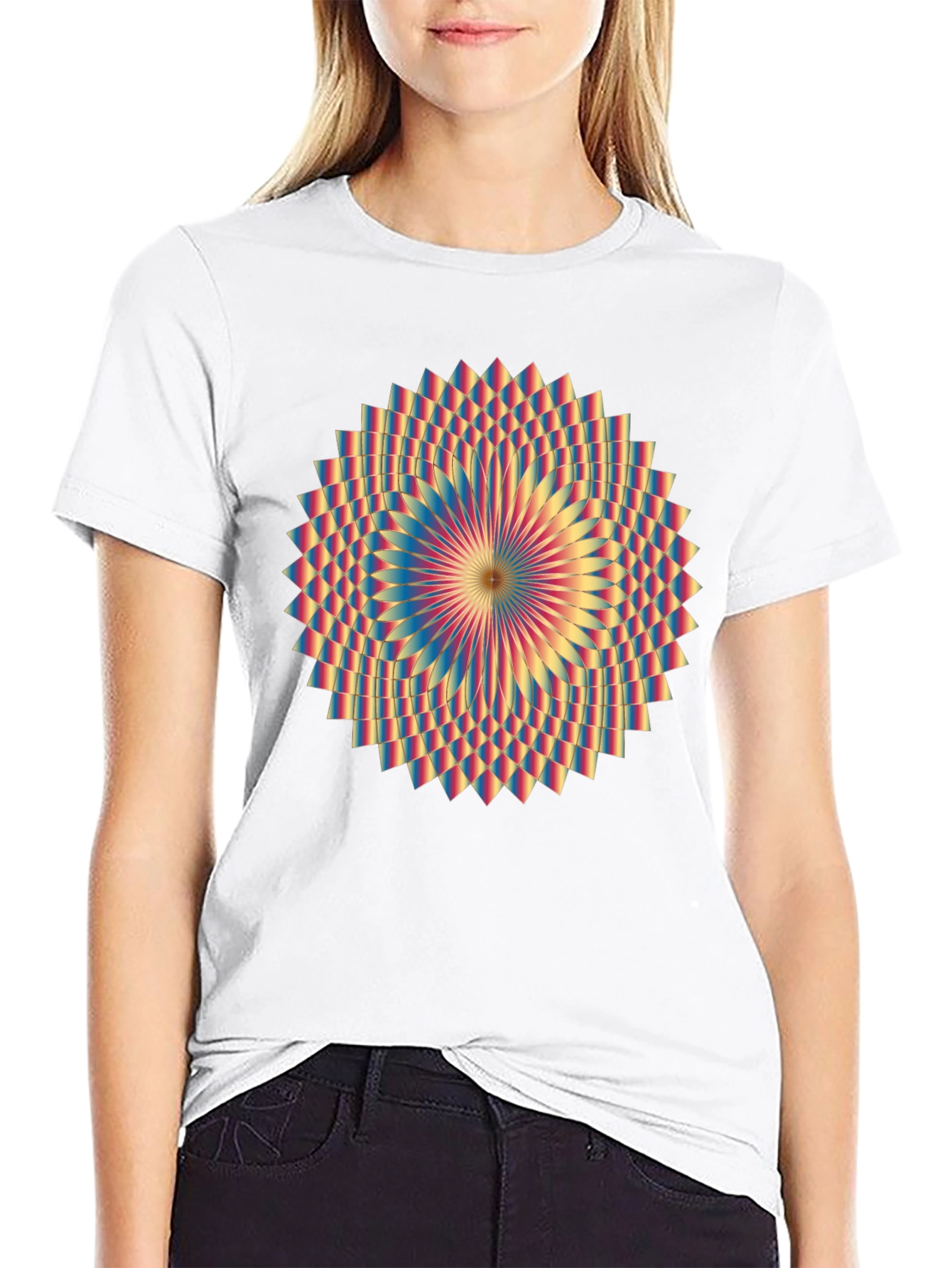 Geometric Mandala Graphic Tee - Black