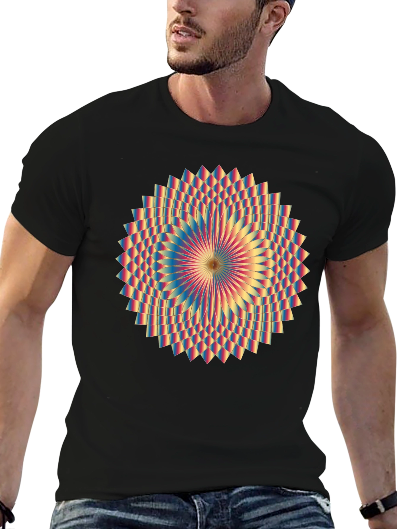 Geometric Mandala Graphic Tee - Black