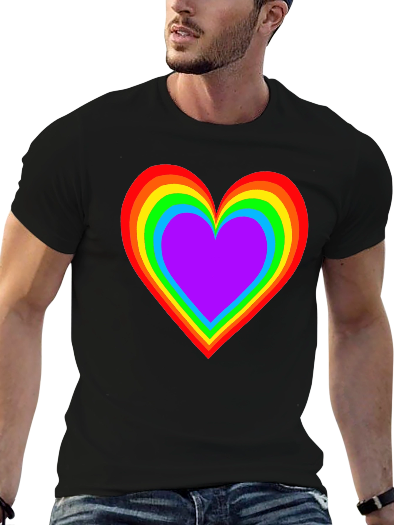 Rainbow Heart Black T-Shirt