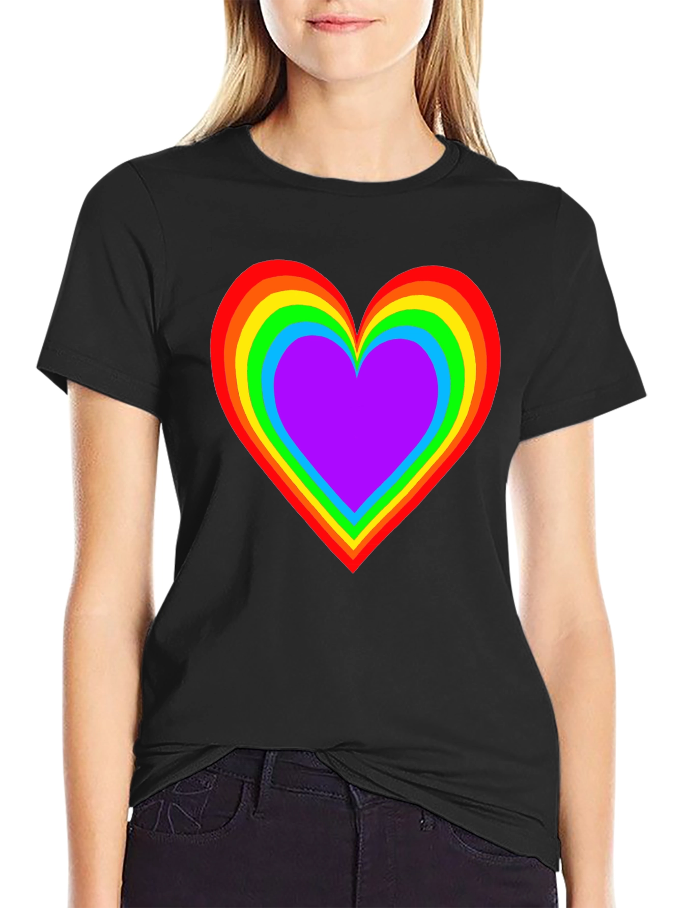 Rainbow Heart Black T-Shirt