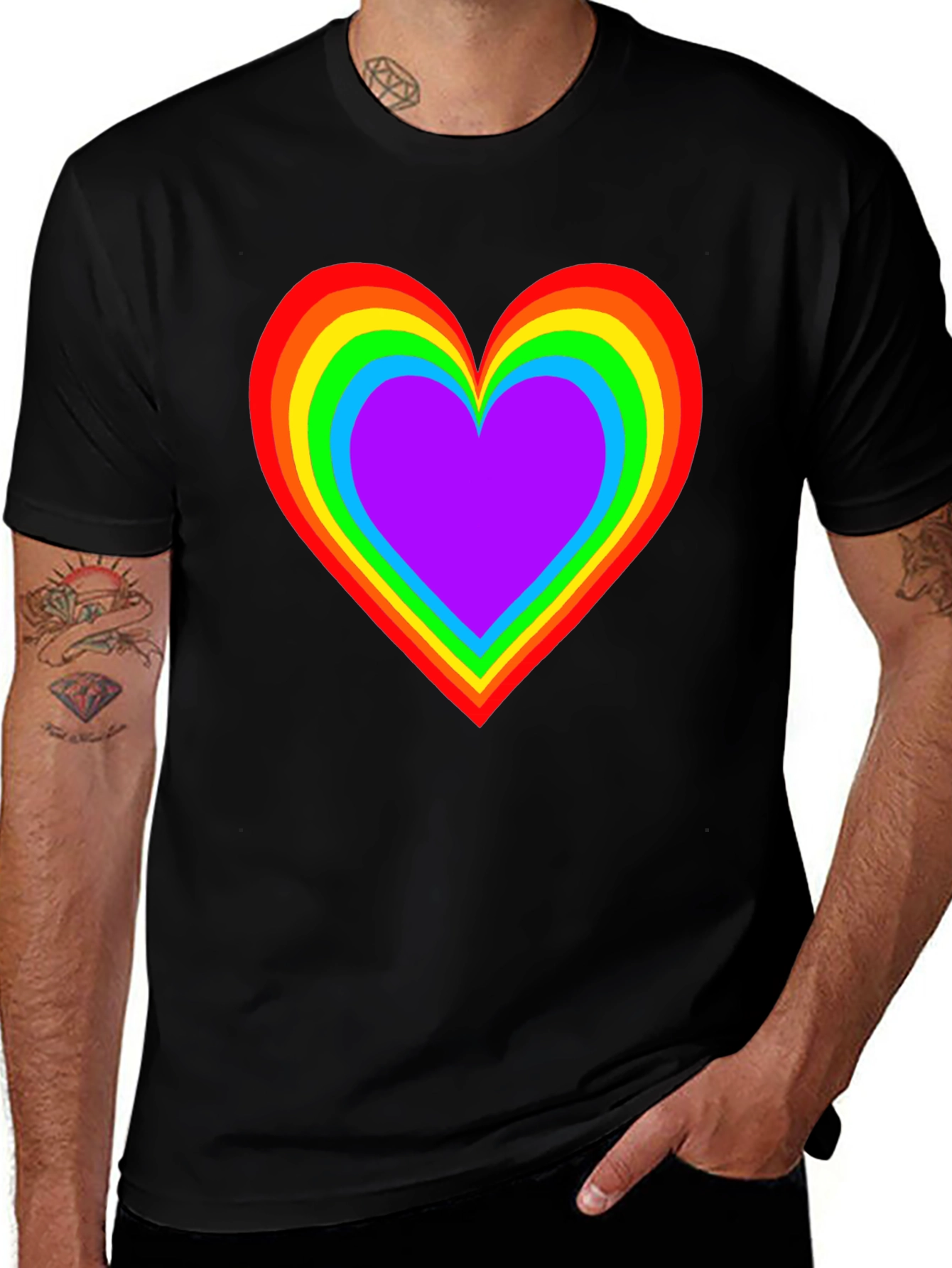 Rainbow Heart Black T-Shirt