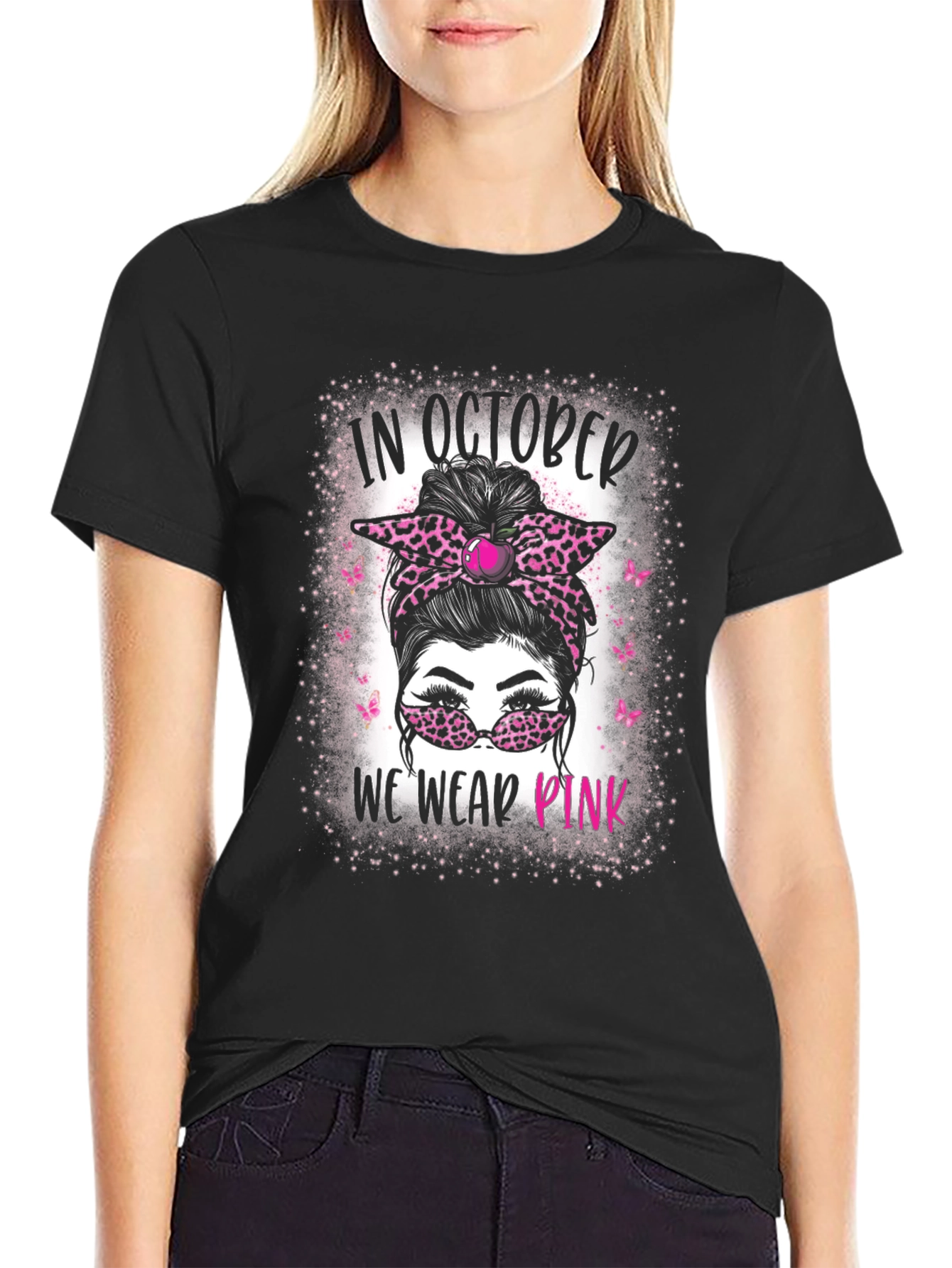 In October We Wear Pink Messy Bun T-Shirt