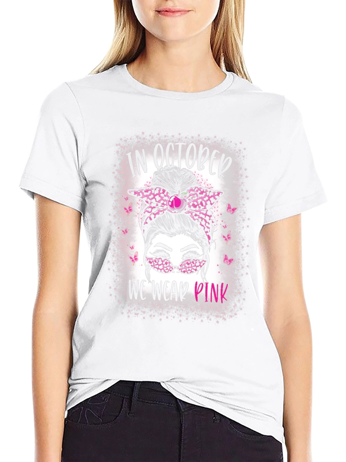 In October We Wear Pink Messy Bun T-Shirt