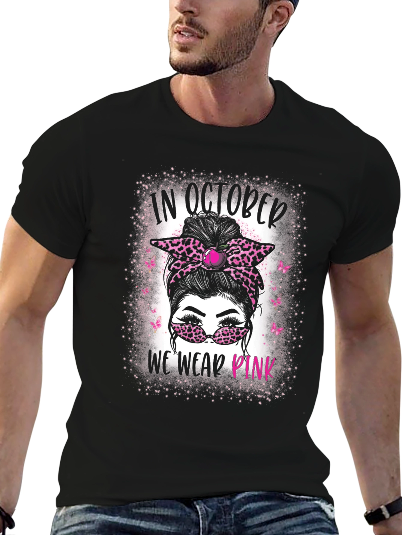 In October We Wear Pink Messy Bun T-Shirt