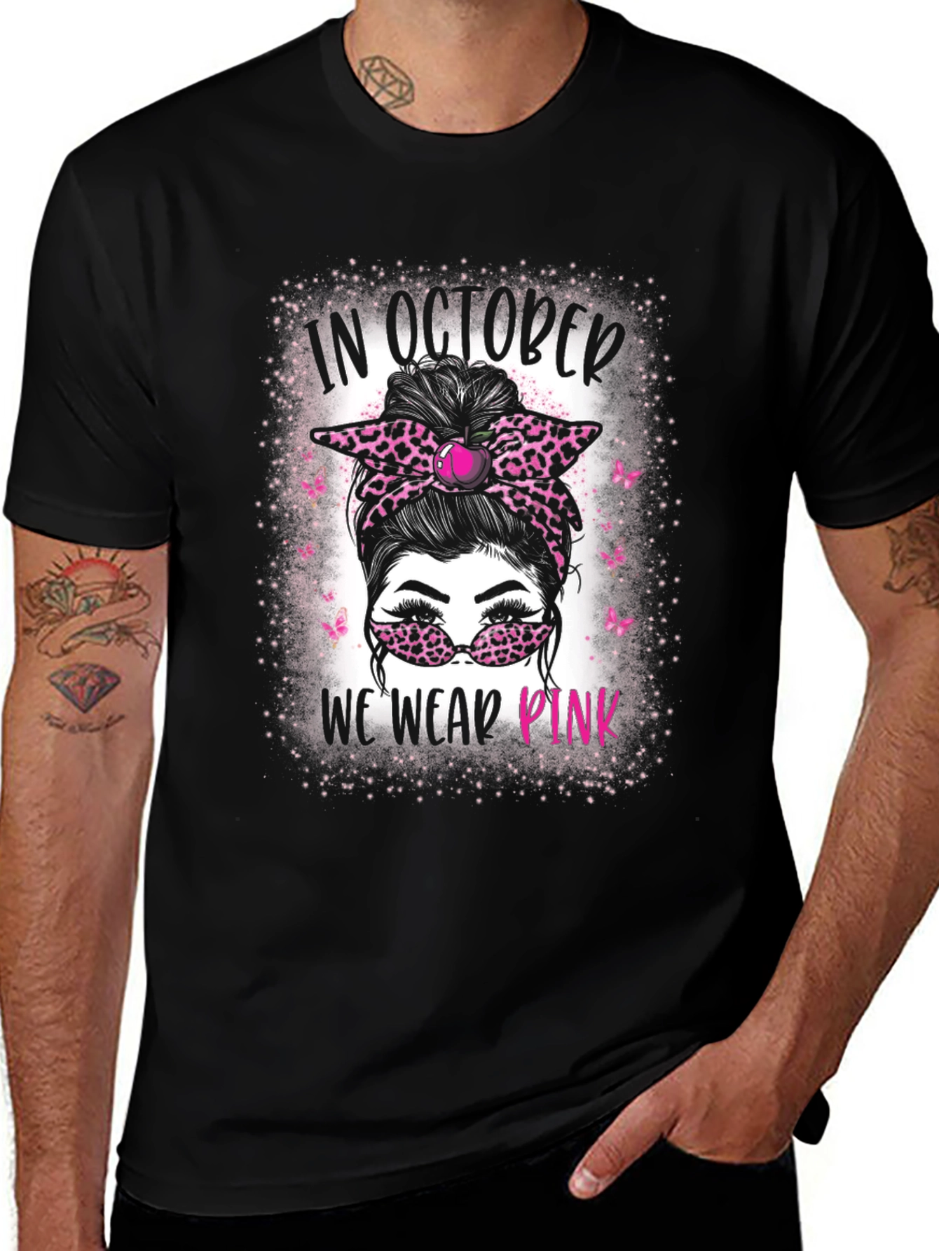 In October We Wear Pink Messy Bun T-Shirt