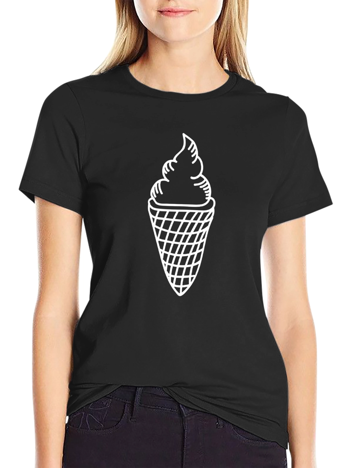 Ice Cream Cone Graphic Tee - Black Cotton T-Shirt
