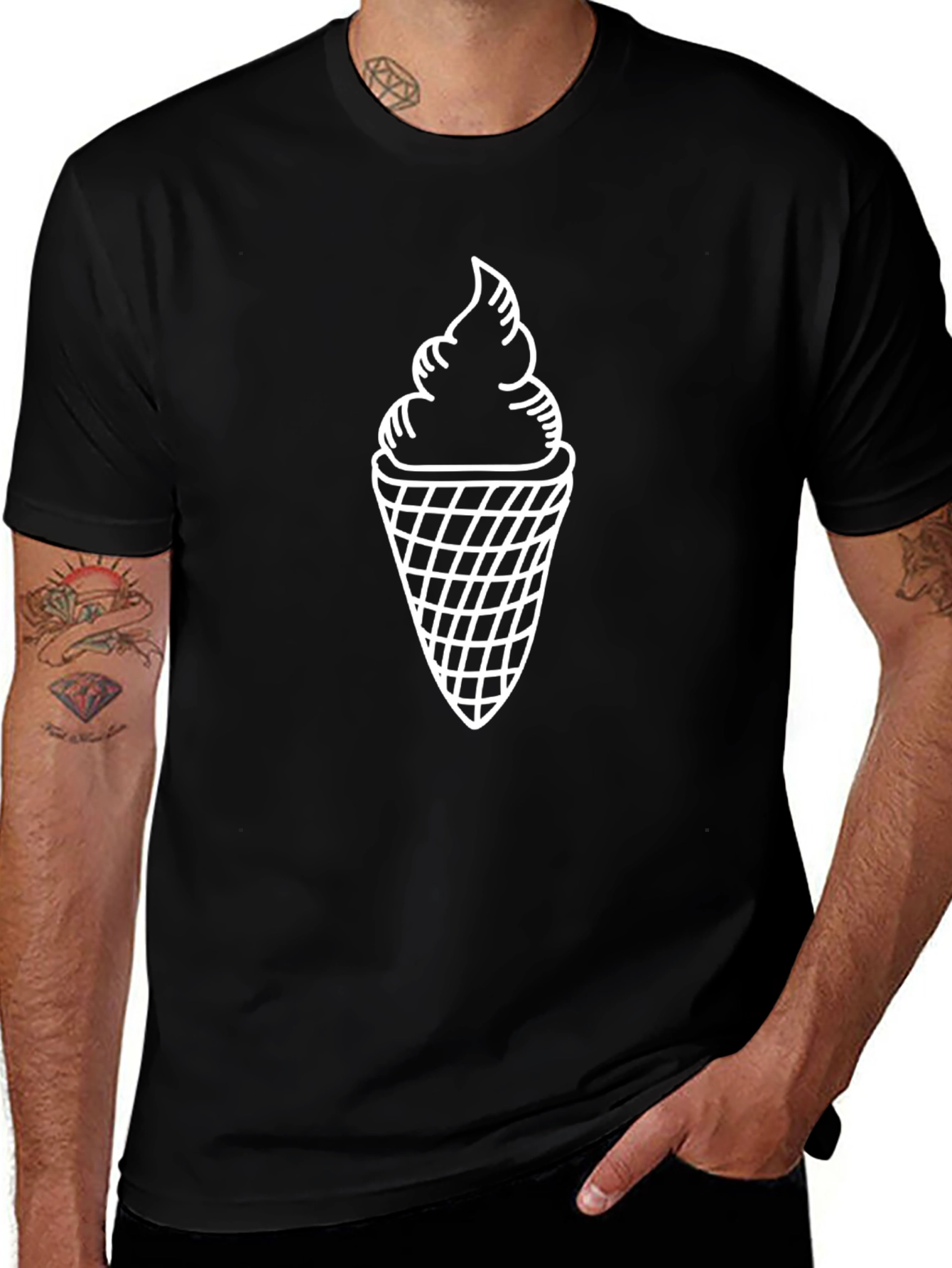 Ice Cream Cone Graphic Tee - Black Cotton T-Shirt