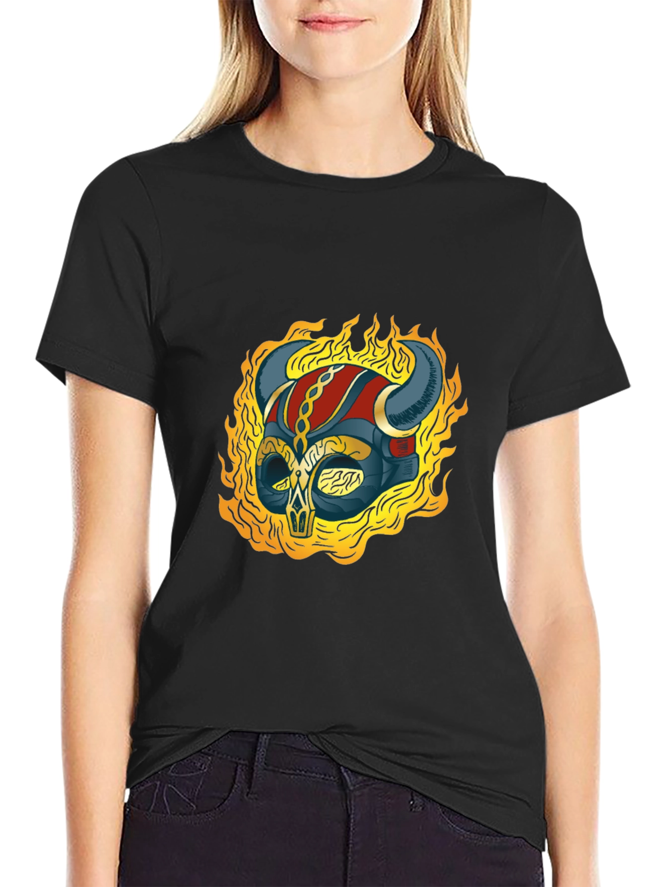 Flaming Viking Helmet Graphic Tee