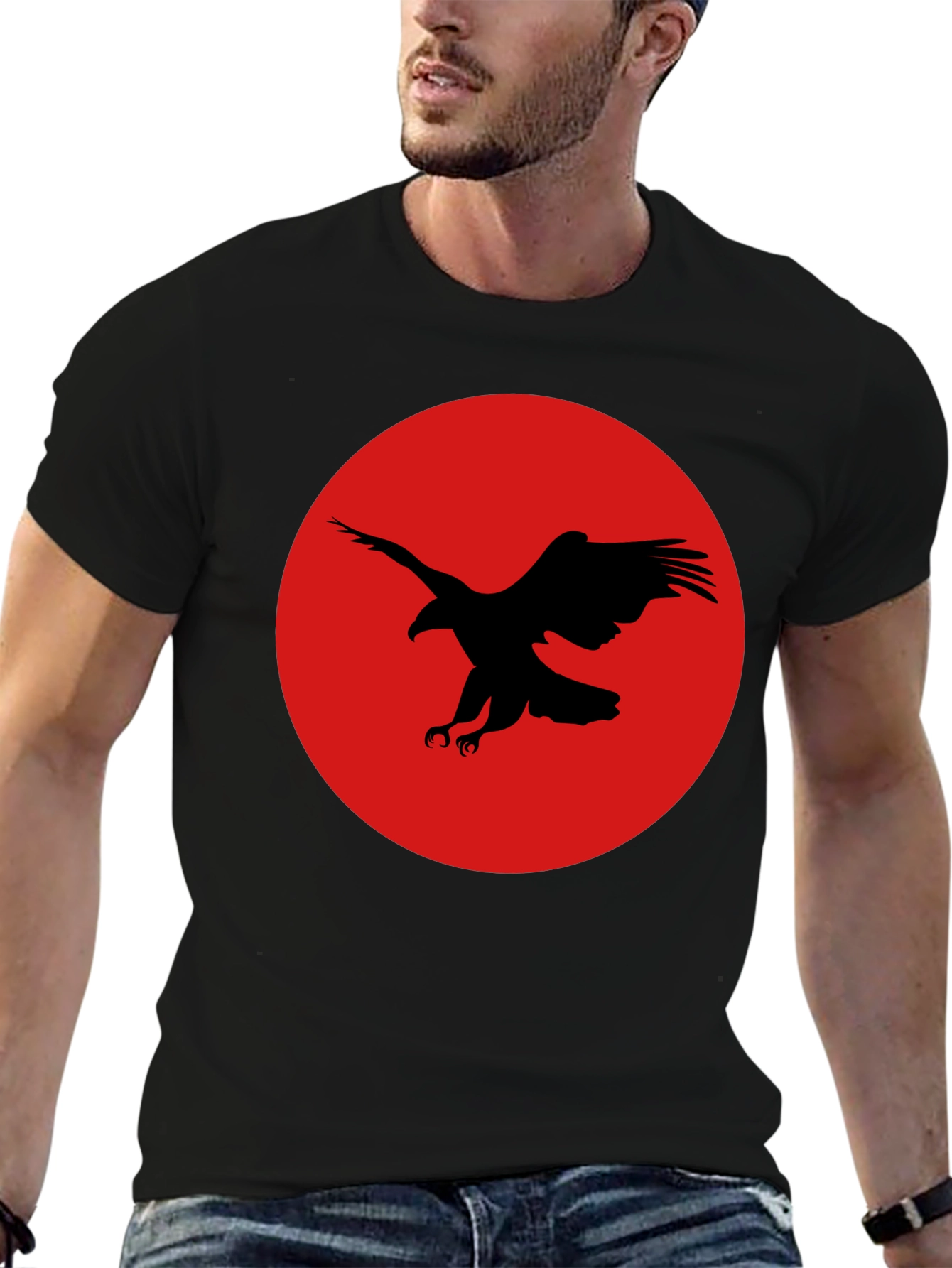 Black Eagle Graphic Tee - Red Circle Design