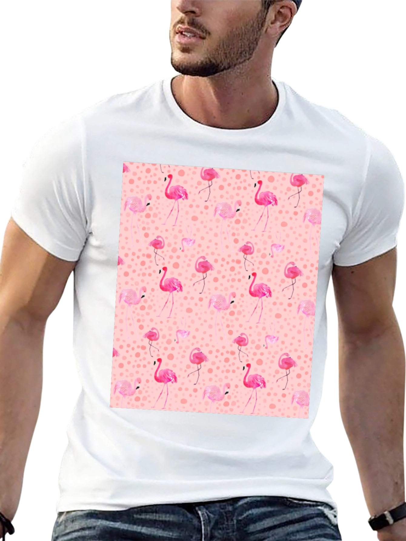 Flamingo Print Tee - Novelty Graphic T-Shirt