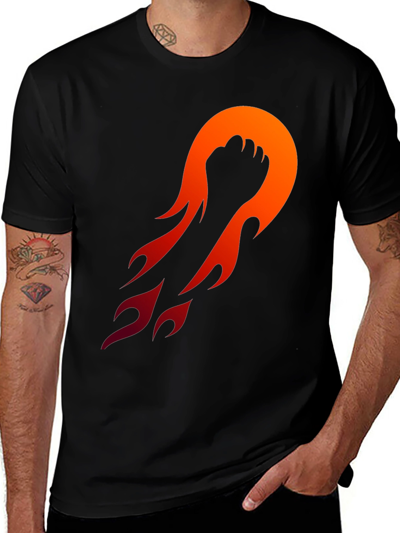 Fiery Fist Graphic Tee - Black Cotton Blend