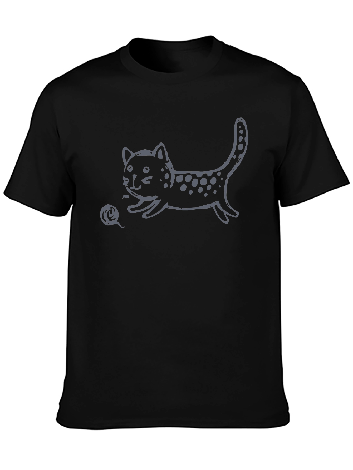 Playful Cat Graphic Tee - Black Cotton Comfort